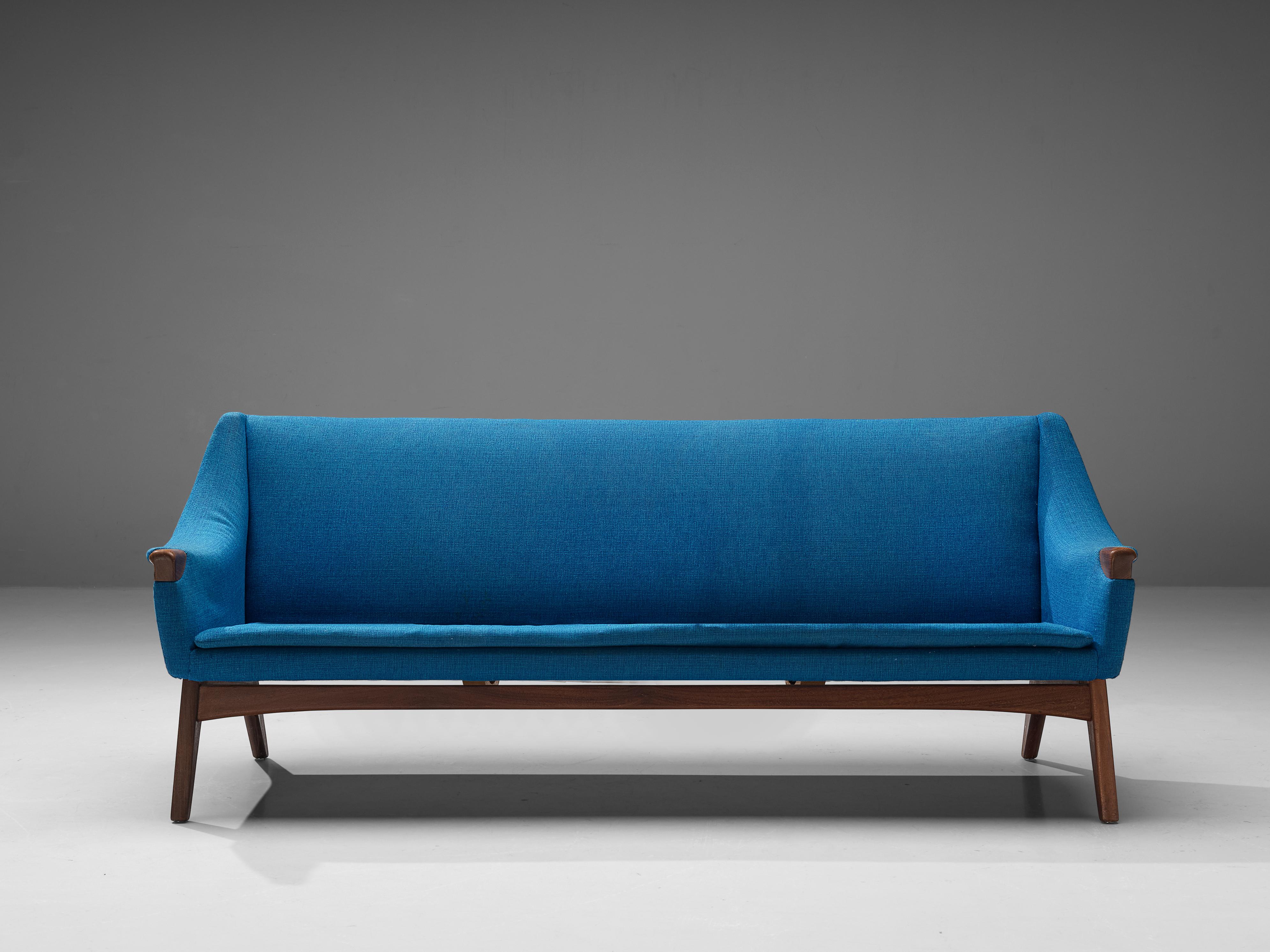 Danish Sofa in Teak and Blue Upholstery In Good Condition For Sale In Waalwijk, NL