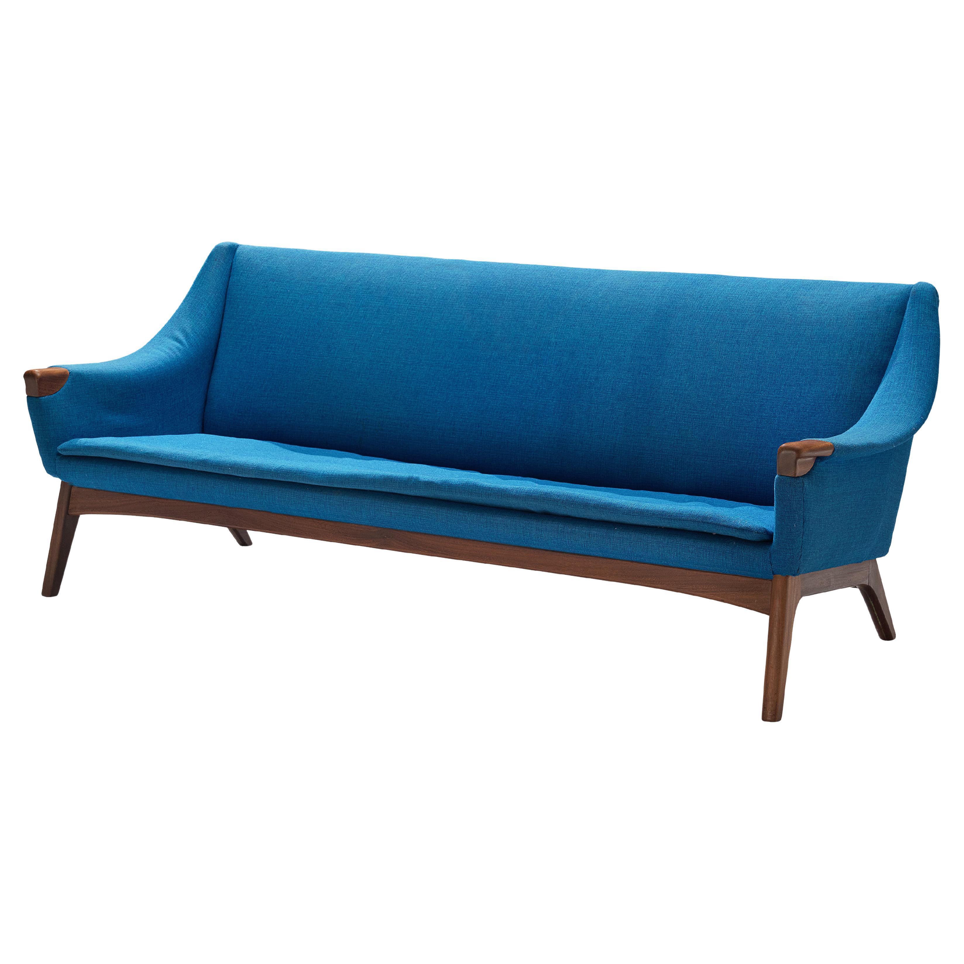 Dänisches Sofa aus Teakholz mit blauer Polsterung