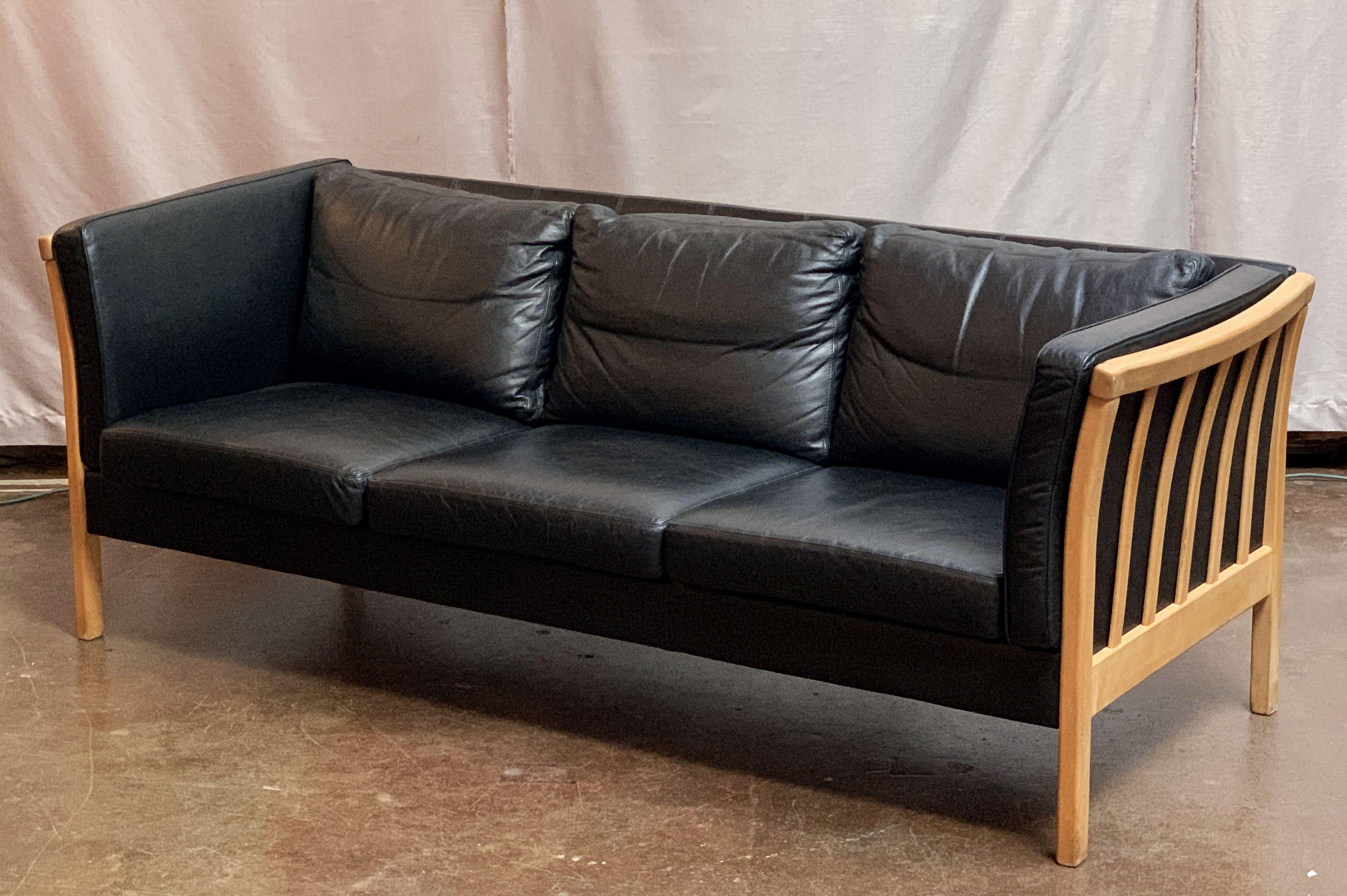 Scandinavian Modern Danish Sofa of Leather and Beech