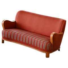 Danish Sofa with Oak Armrest  1940's