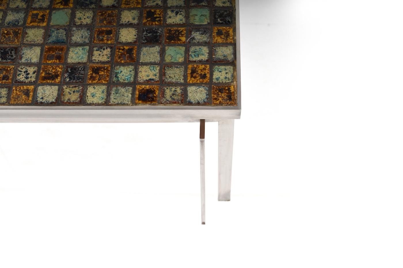 Danish Sofa Table with Tile Inlay and Chrome 1960s 6