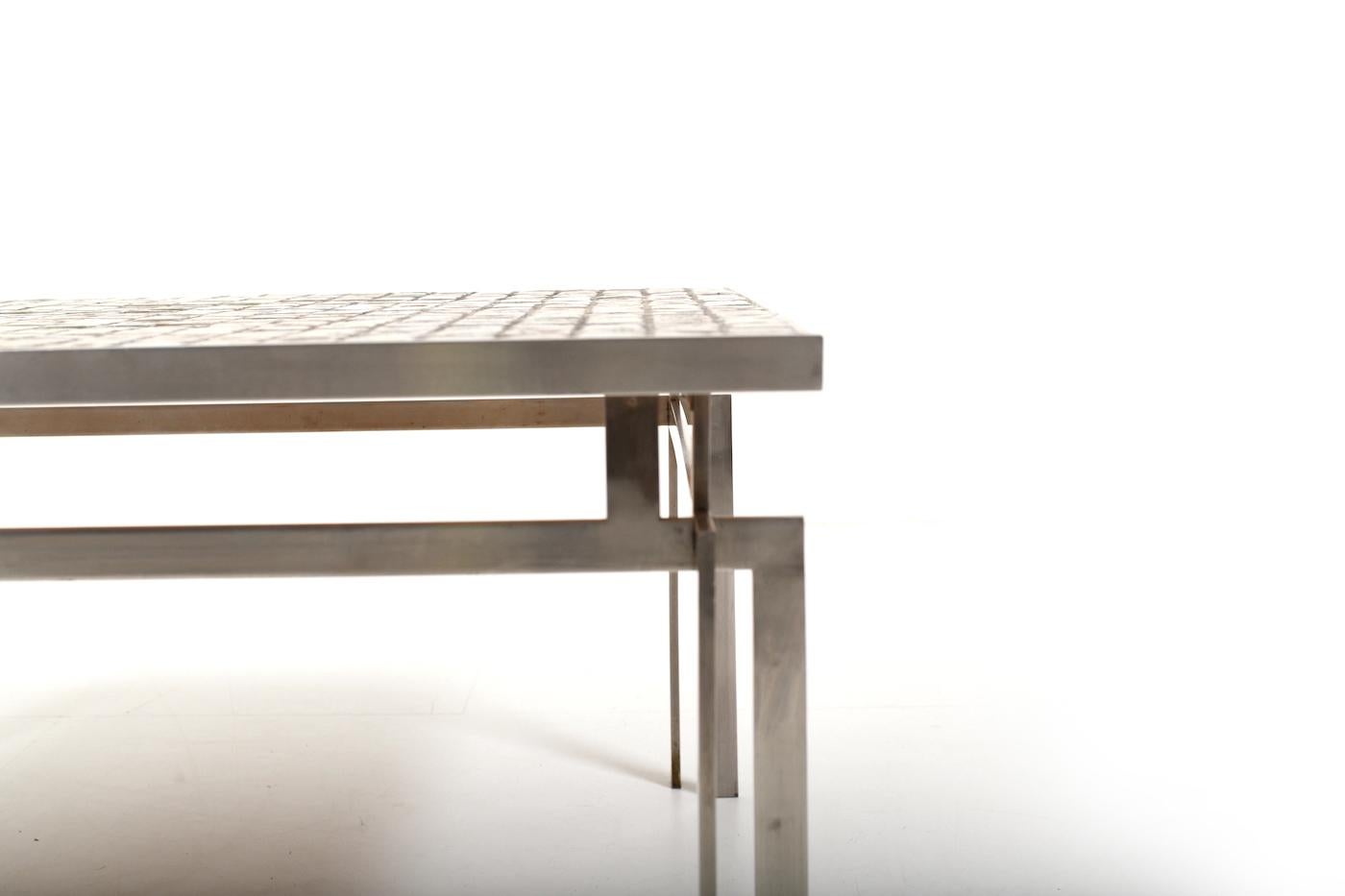 Scandinavian Modern Danish Sofa Table with Tile Inlay and Chrome 1960s
