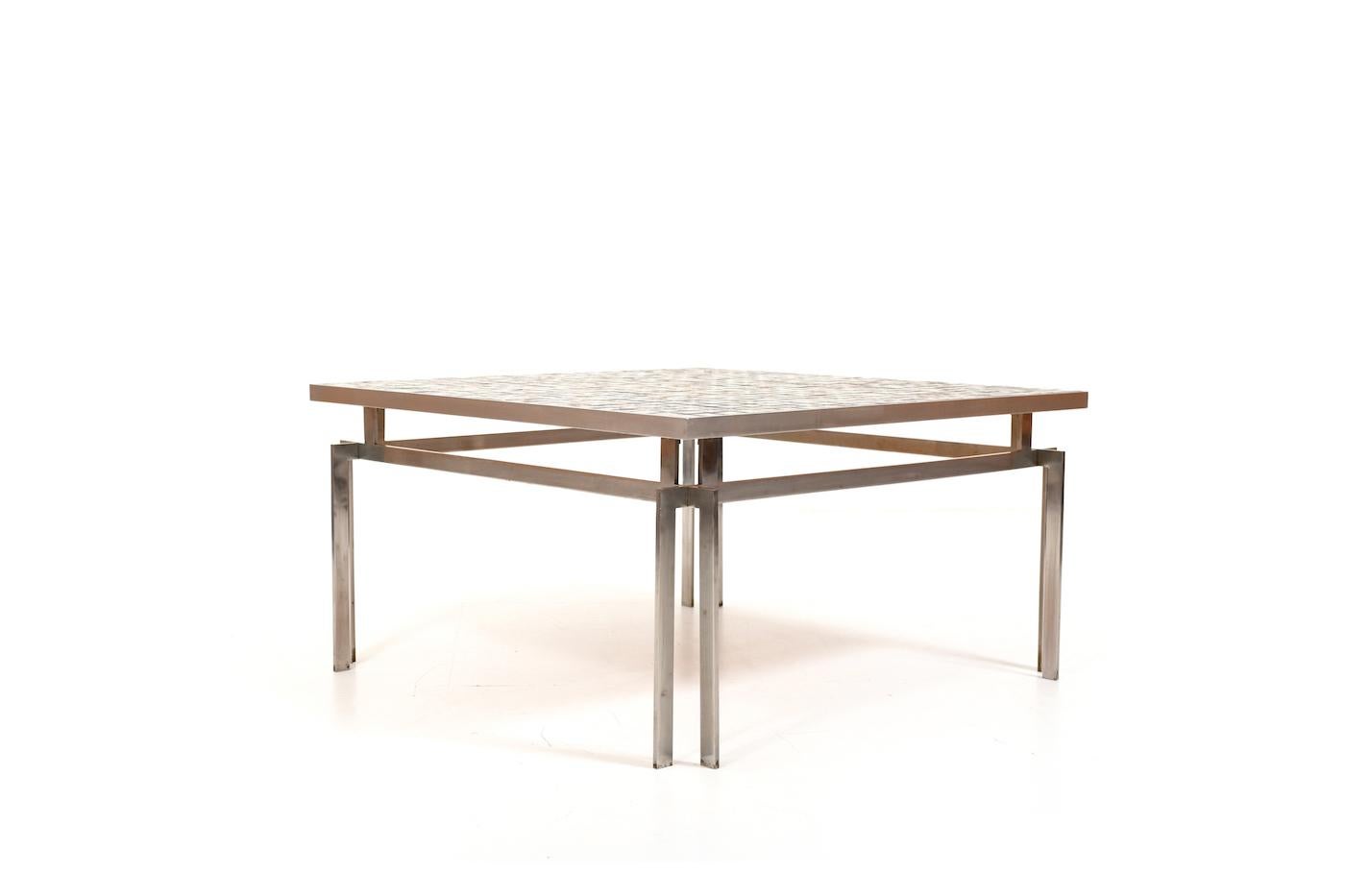 Danish Sofa Table with Tile Inlay and Chrome 1960s 1