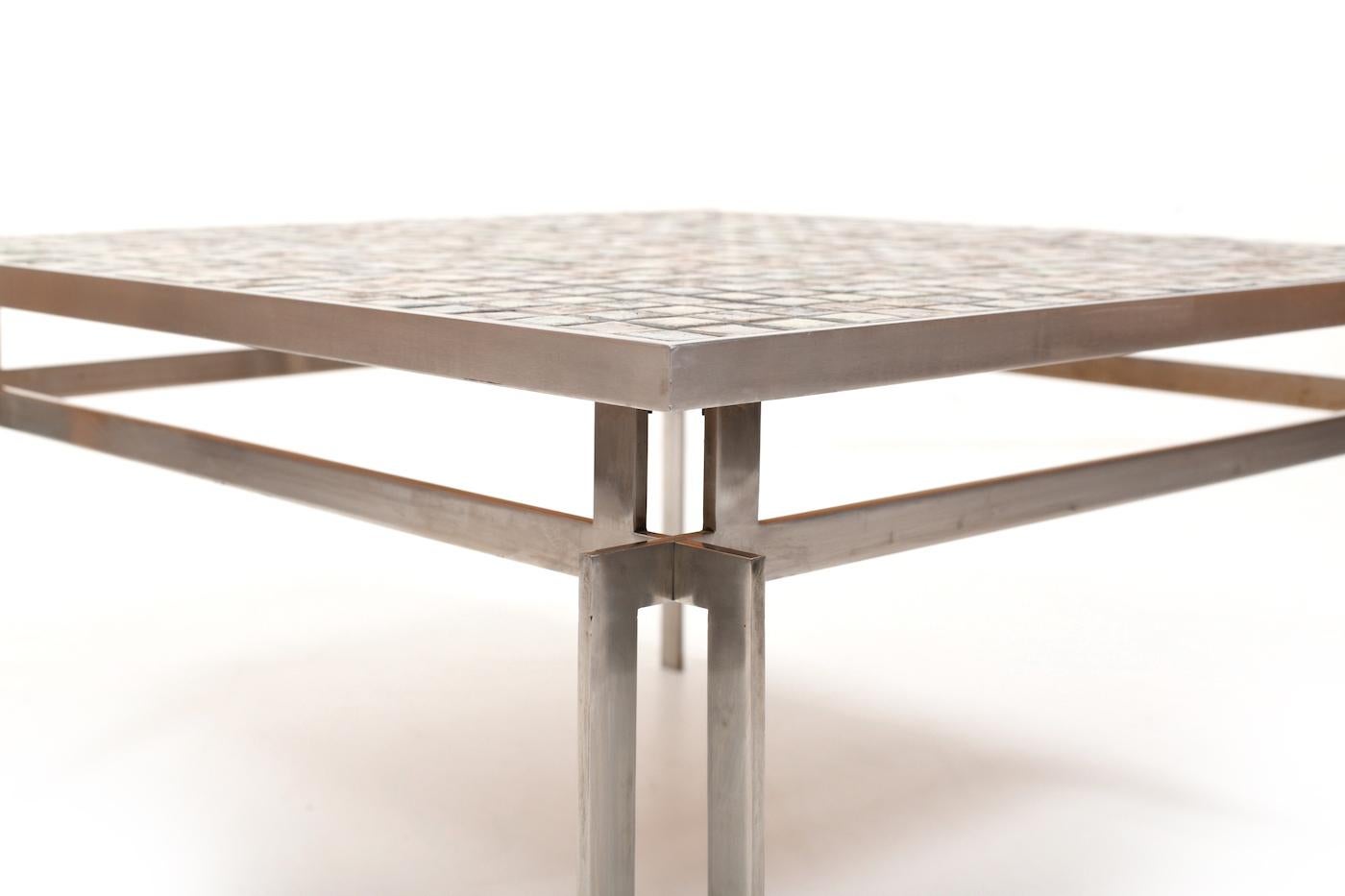 Danish Sofa Table with Tile Inlay and Chrome 1960s 2