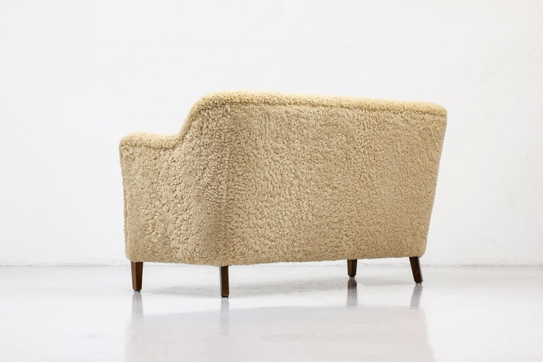 Scandinavian Modern Danish Sofa with Sheepskin by Edmun Jørgensen, 1940s For Sale