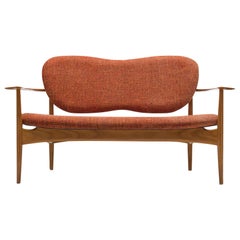Danish Sofa in Cherry and Orange Upholstery 