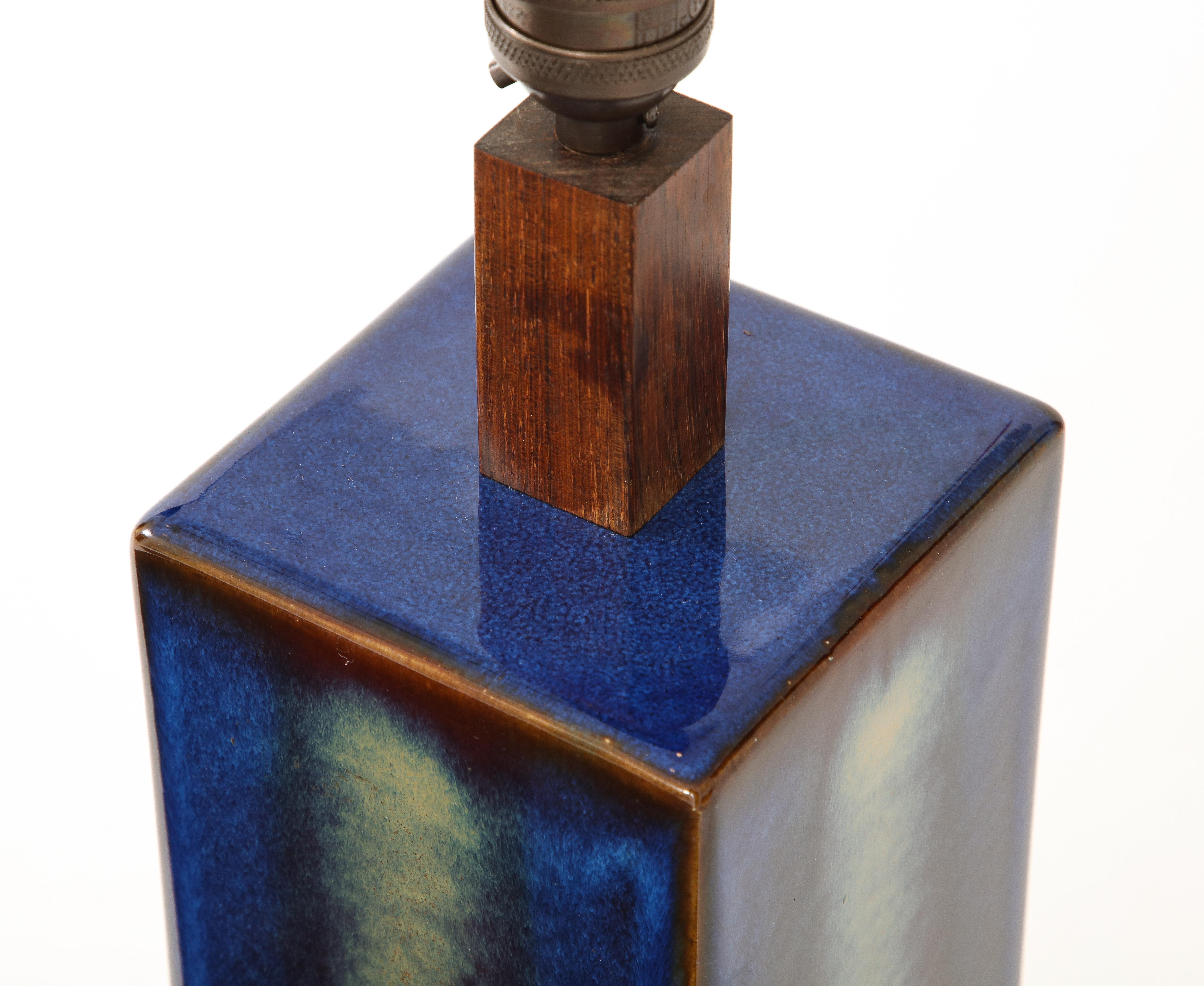 Danish Soholm Blue Lamp with Custom Shade, c. 1960 4