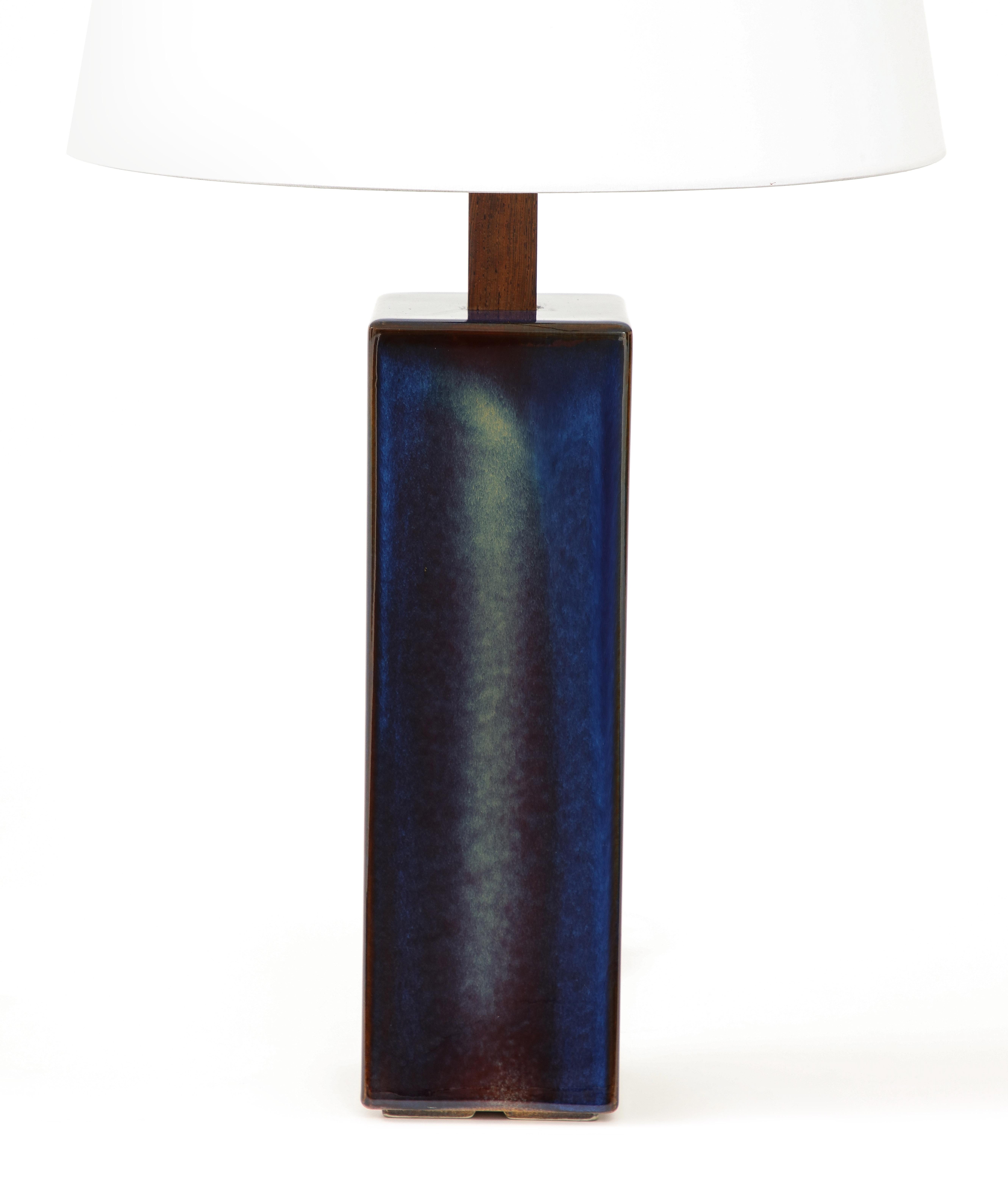 Scandinavian Modern Danish Soholm Blue Lamp with Custom Shade, c. 1960