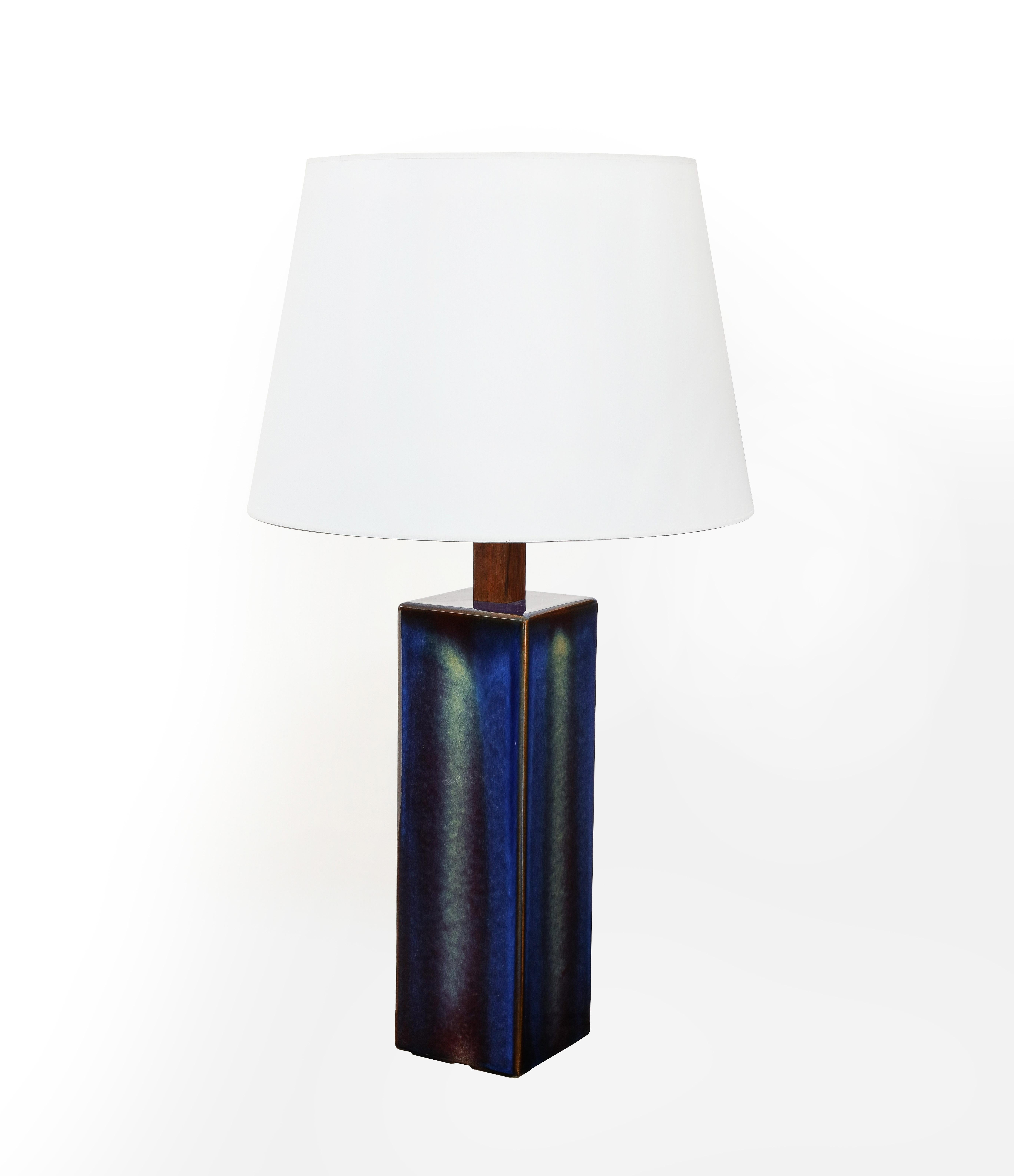 Mid-20th Century Danish Soholm Blue Lamp with Custom Shade, c. 1960
