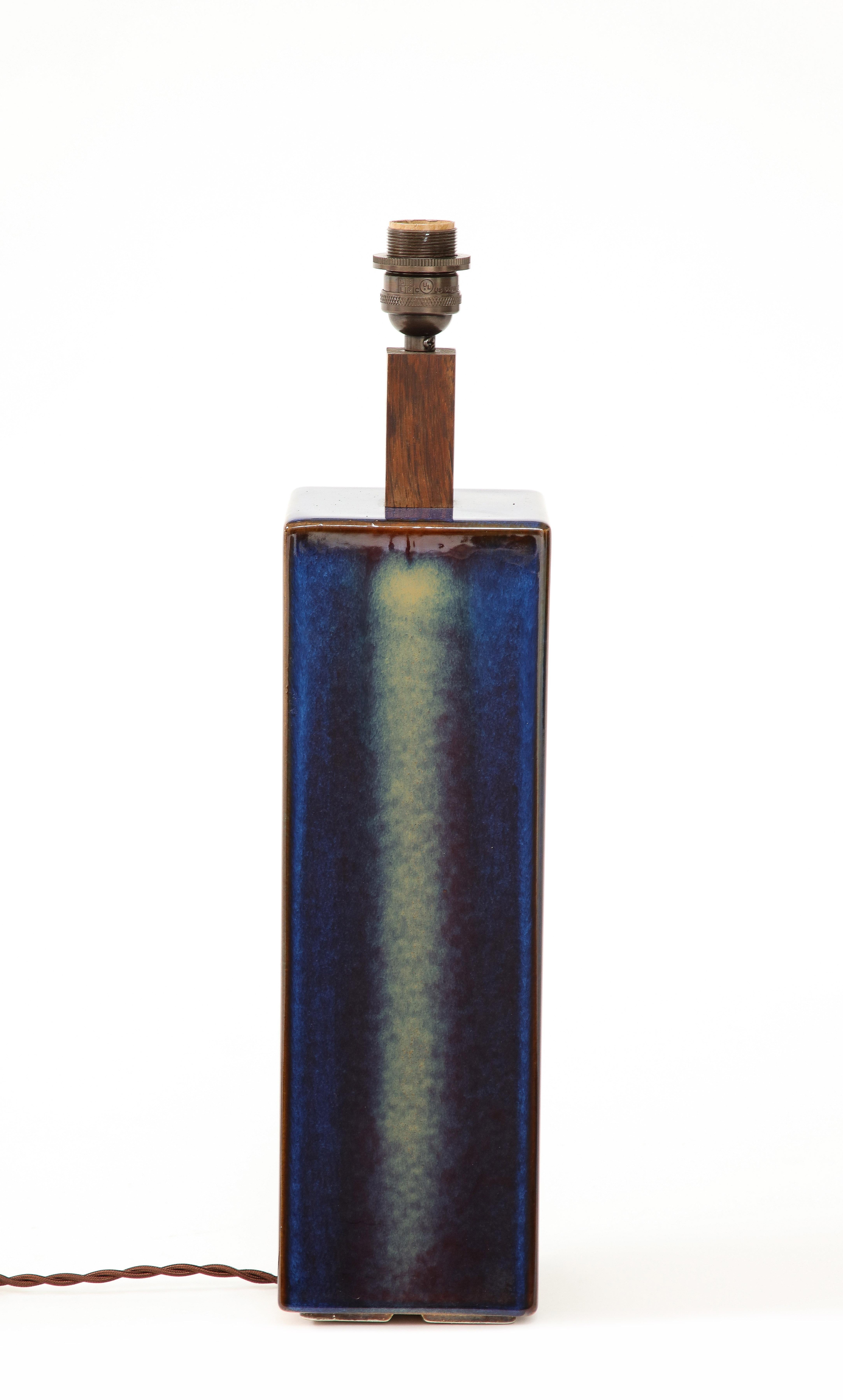 Danish Soholm Blue Lamp with Custom Shade, c. 1960 2