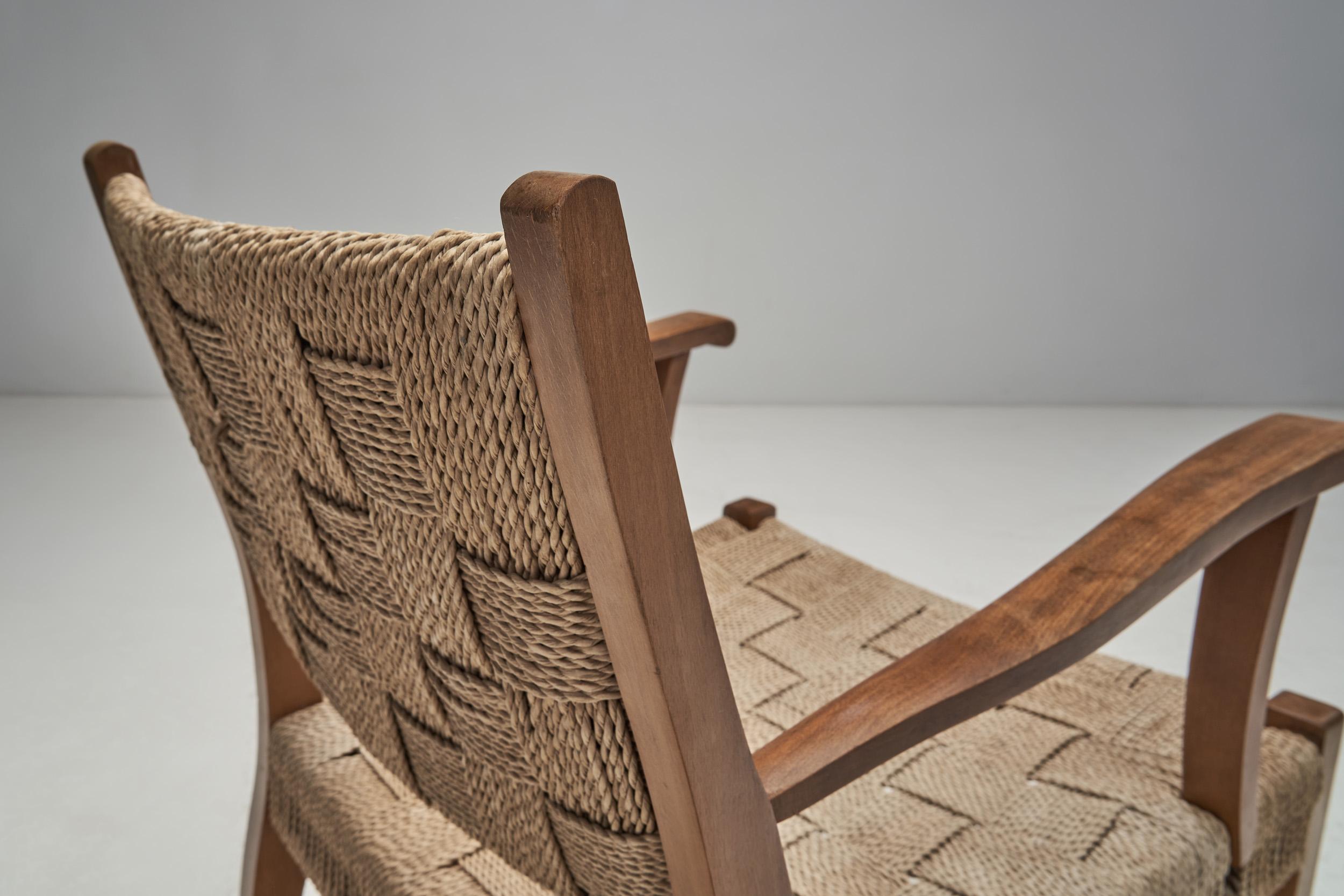 Solid Beech Armchair with Woven Papercord Seat by Frits Schlegel, Denmark 1940s 4