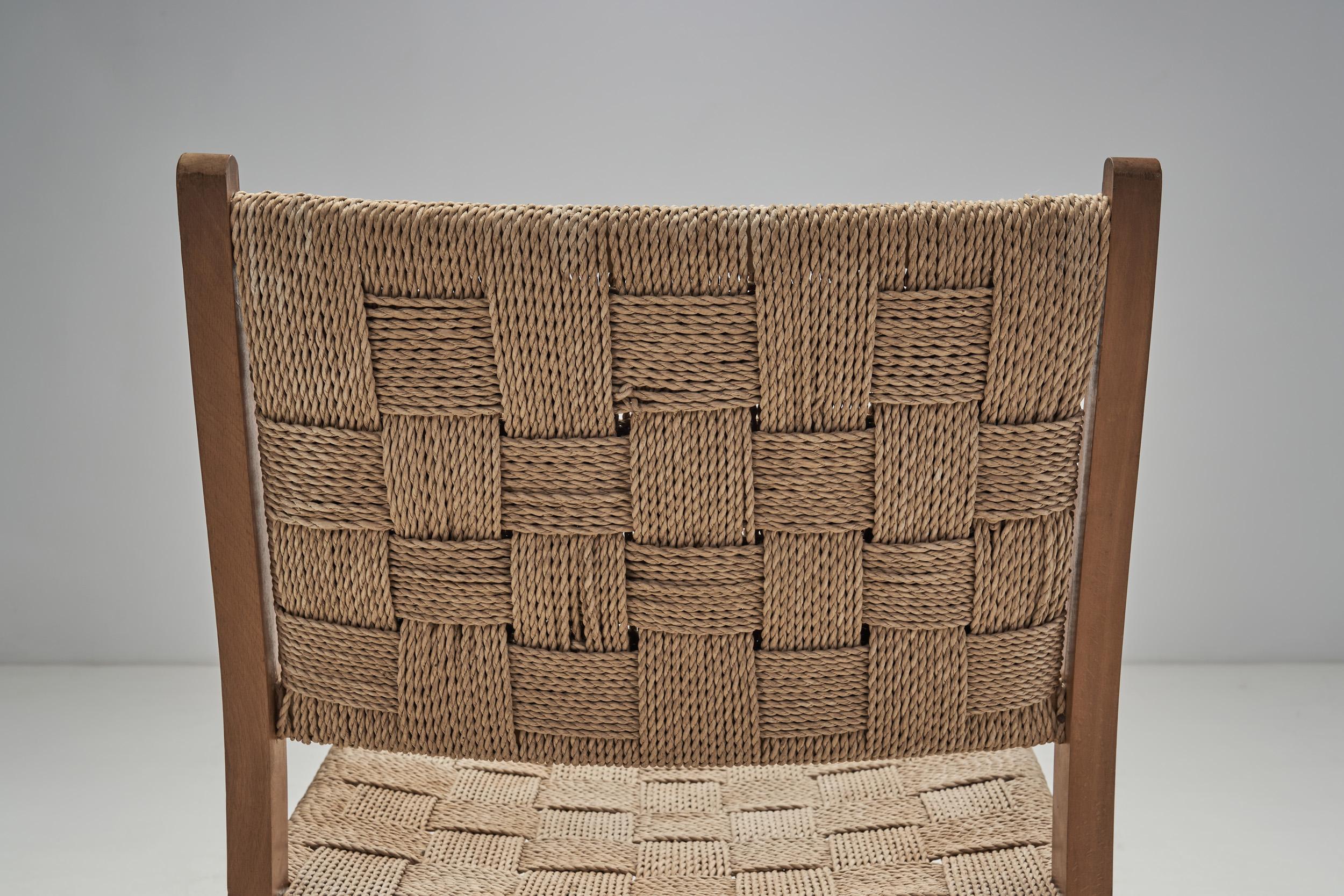 Solid Beech Armchair with Woven Papercord Seat by Frits Schlegel, Denmark 1940s 5