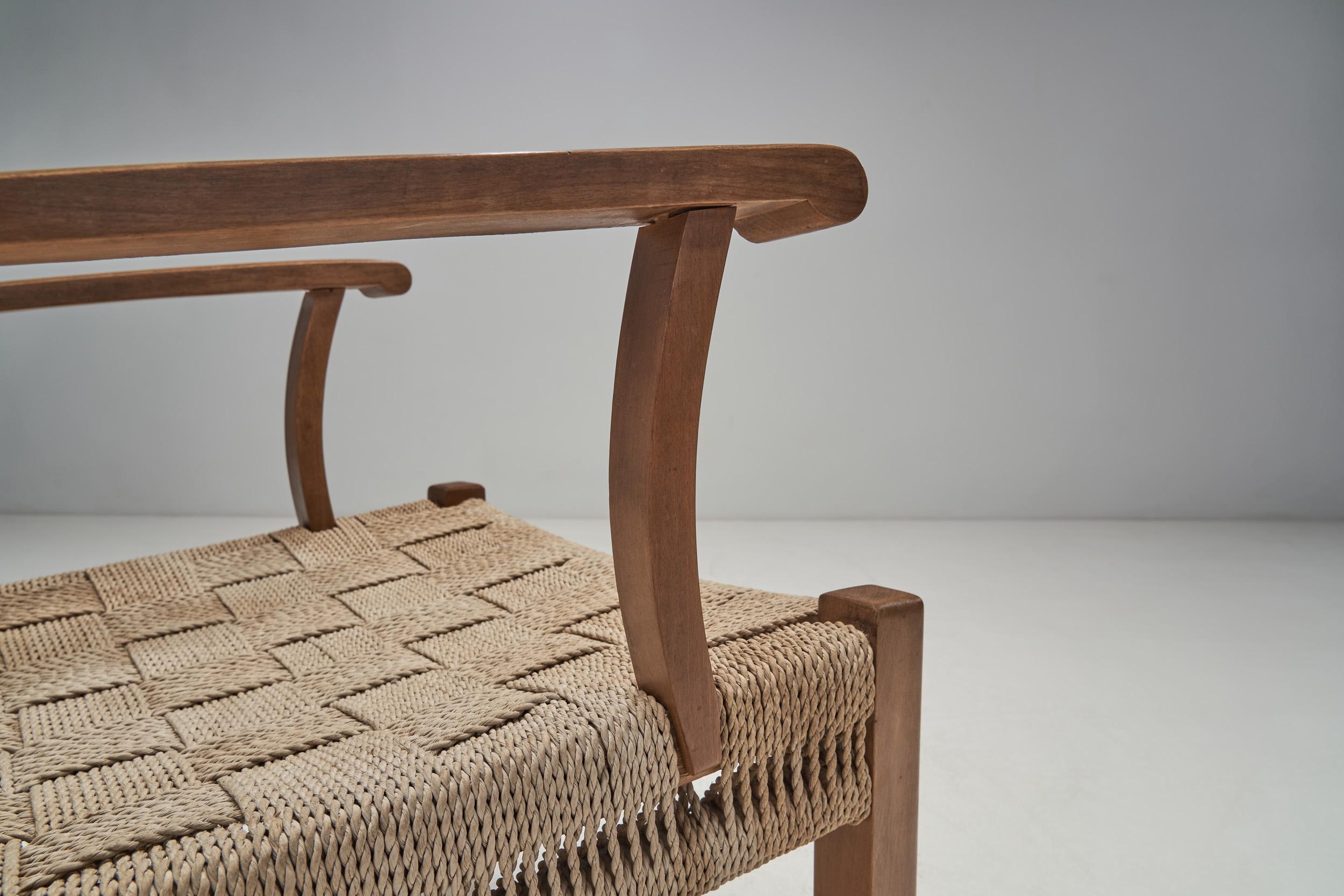 Solid Beech Armchair with Woven Papercord Seat by Frits Schlegel, Denmark 1940s 7