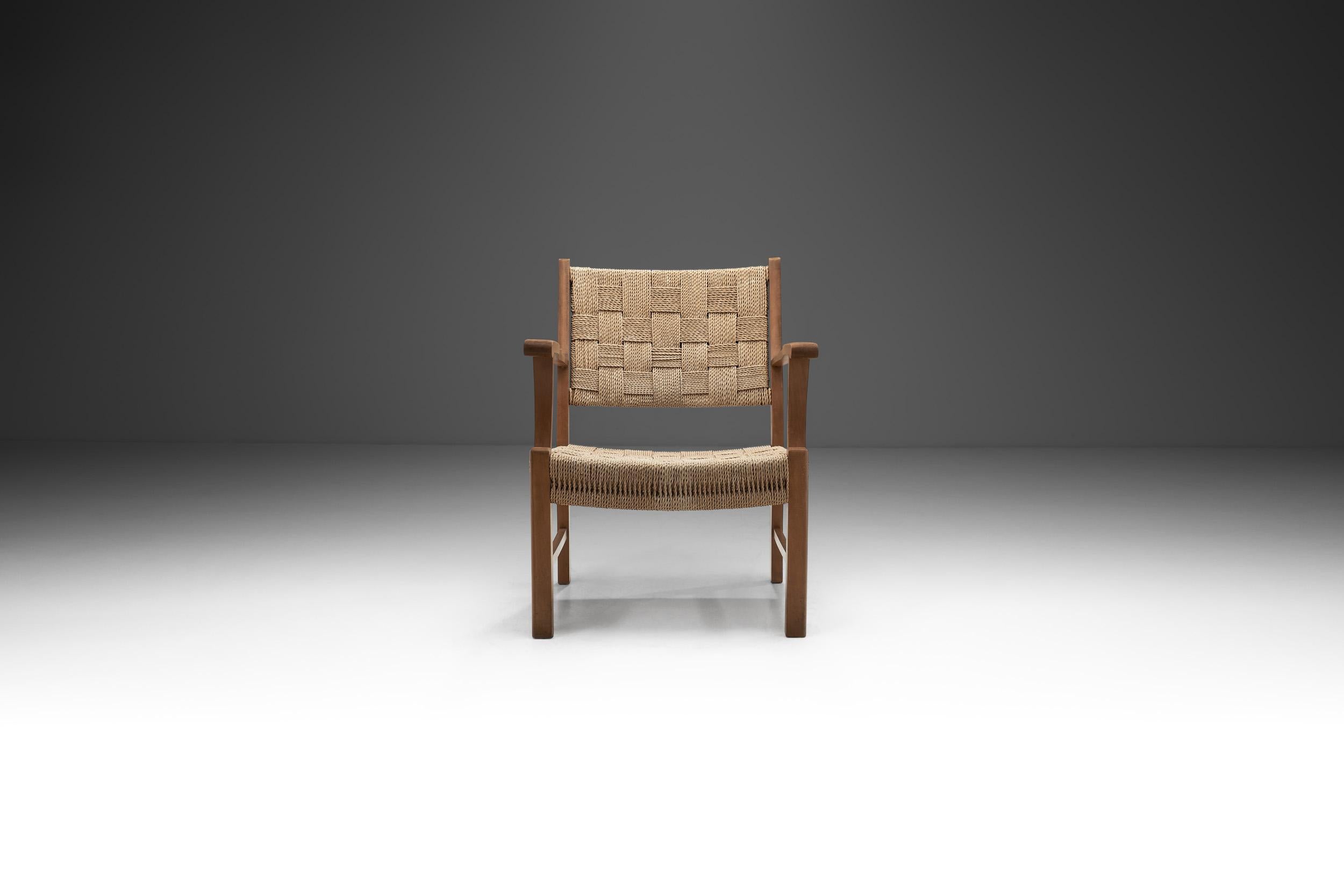 Solid Beech Armchair with Woven Papercord Seat by Frits Schlegel, Denmark 1940s In Good Condition In Utrecht, NL