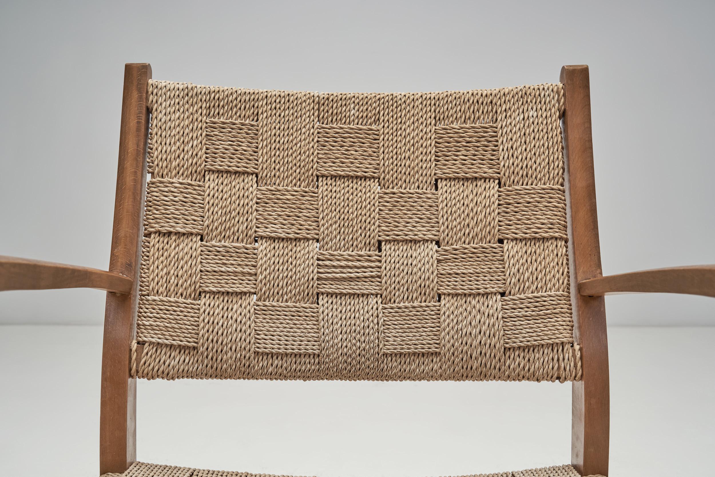 Solid Beech Armchair with Woven Papercord Seat by Frits Schlegel, Denmark 1940s 1