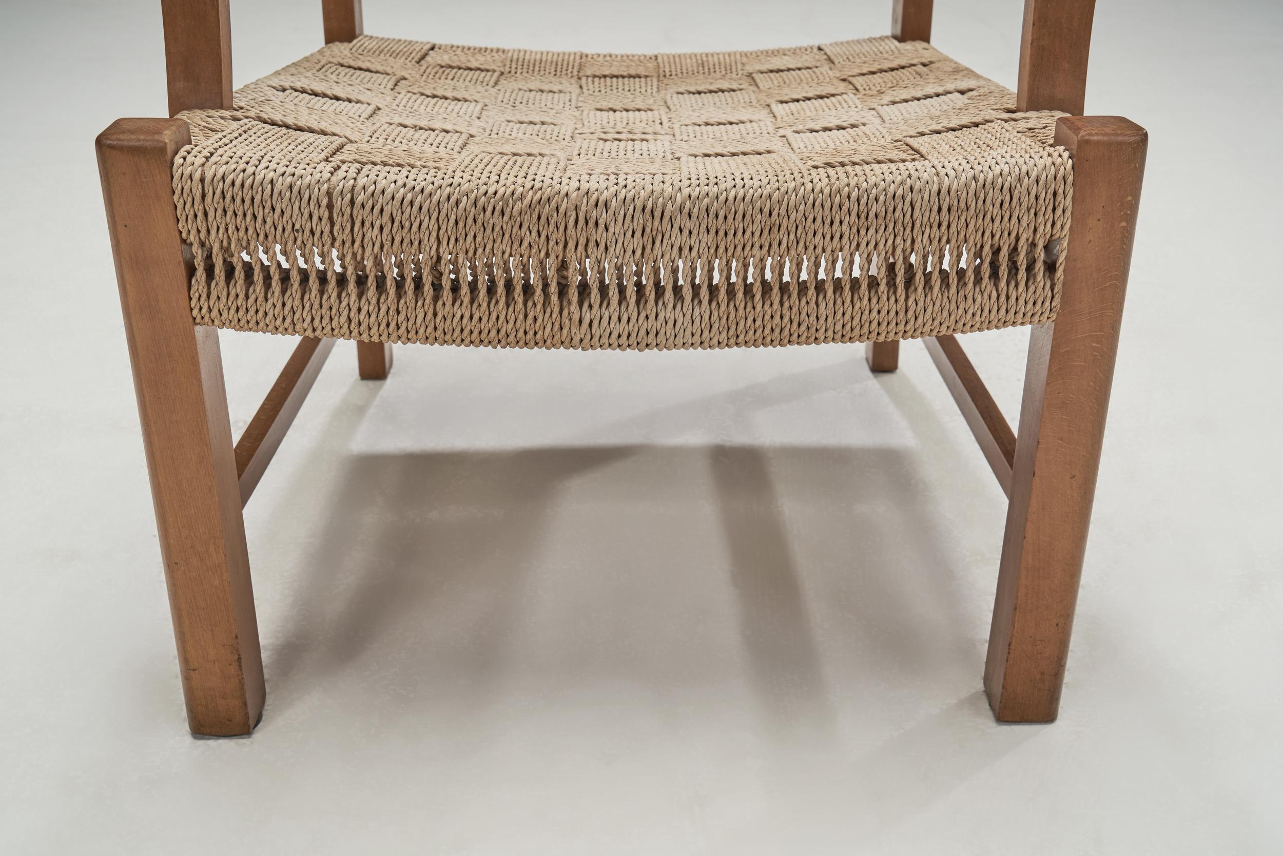 Solid Beech Armchair with Woven Papercord Seat by Frits Schlegel, Denmark 1940s 2