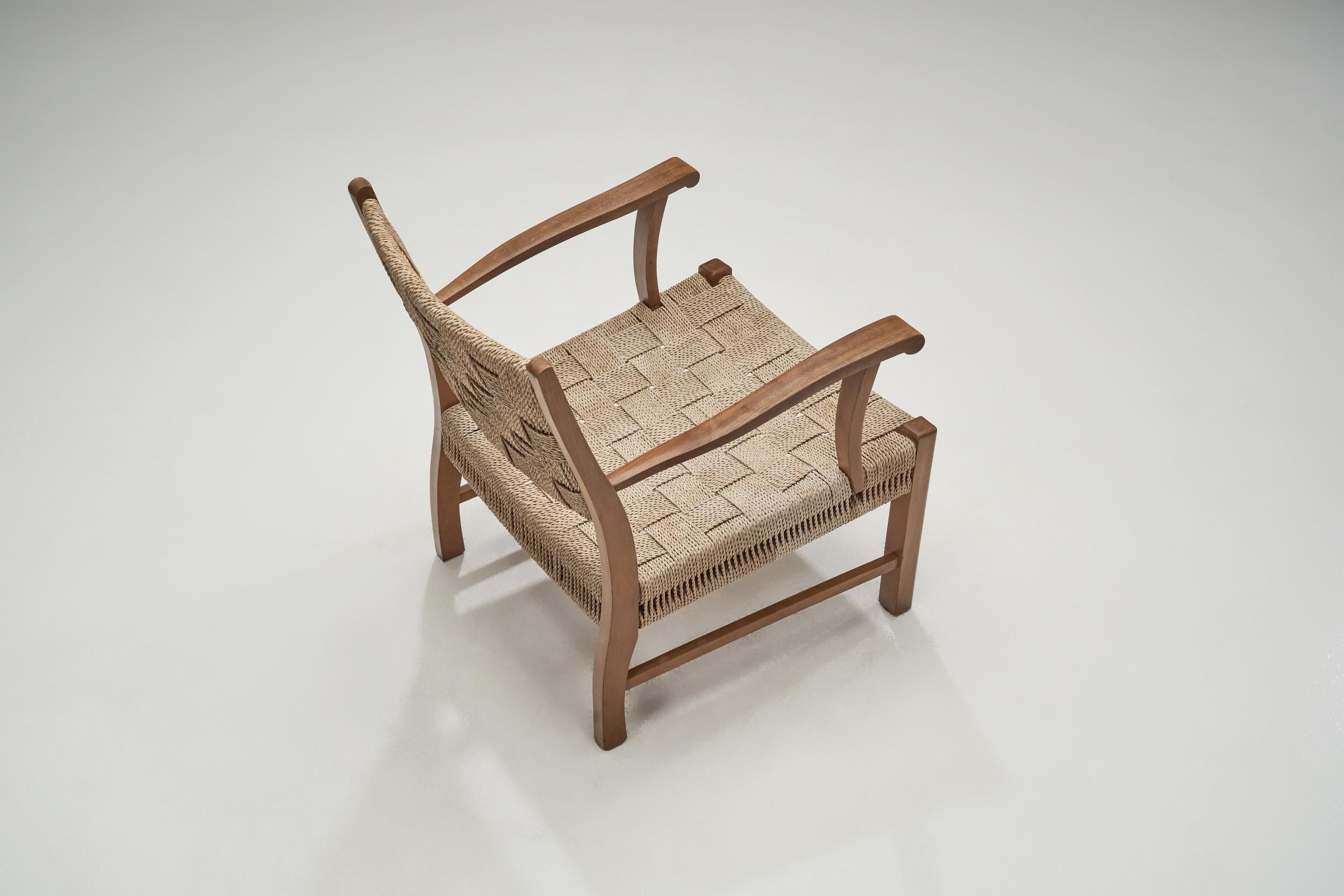 Solid Beech Armchair with Woven Papercord Seat by Frits Schlegel, Denmark 1940s 3