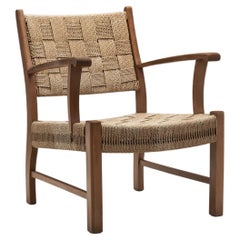 Solid Beech Armchair with Woven Papercord Seat by Frits Schlegel, Denmark 1940s