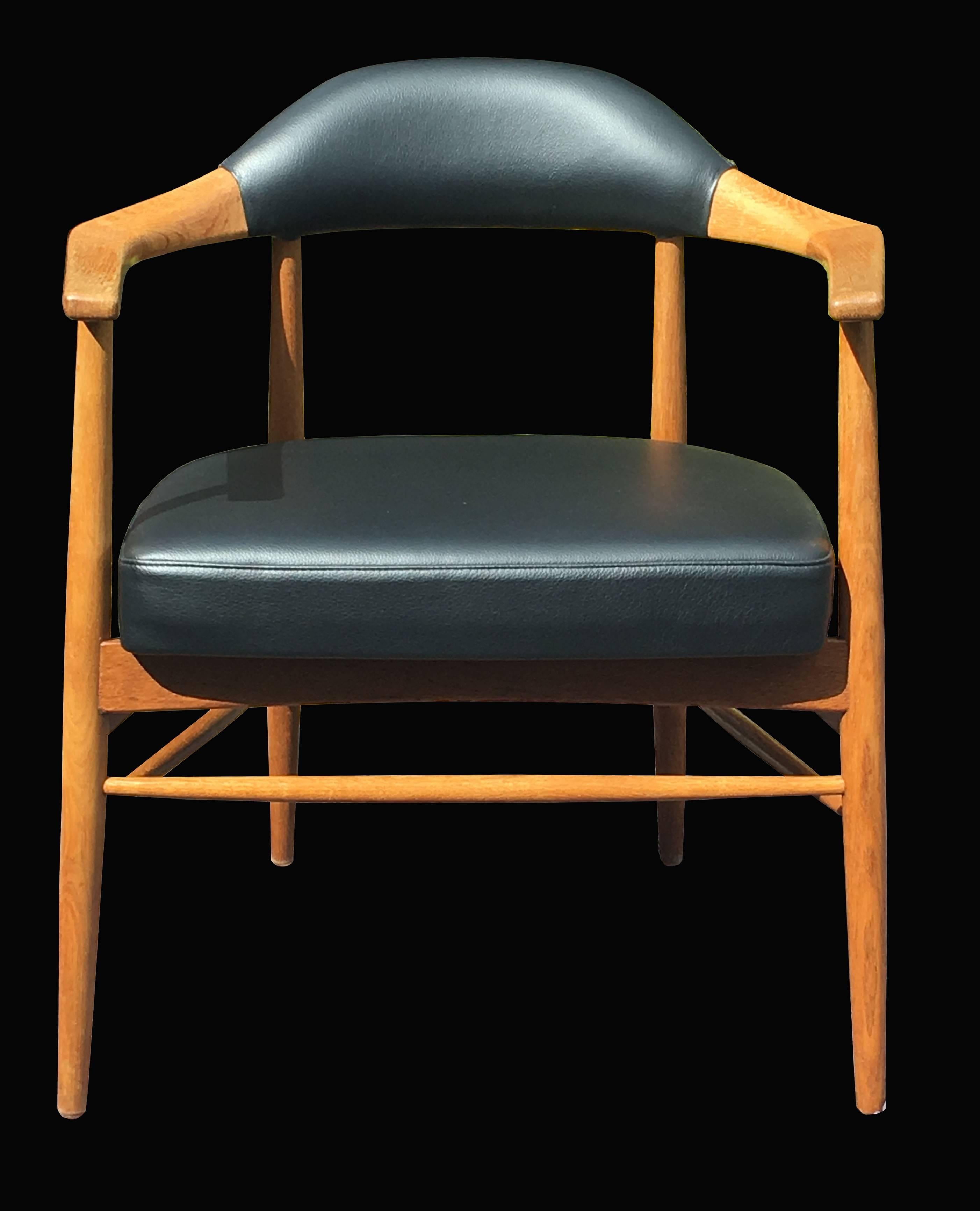 20th Century Danish Solid Oak and Black Leather Desk Chair in the Manner of Erik Kirkegaard