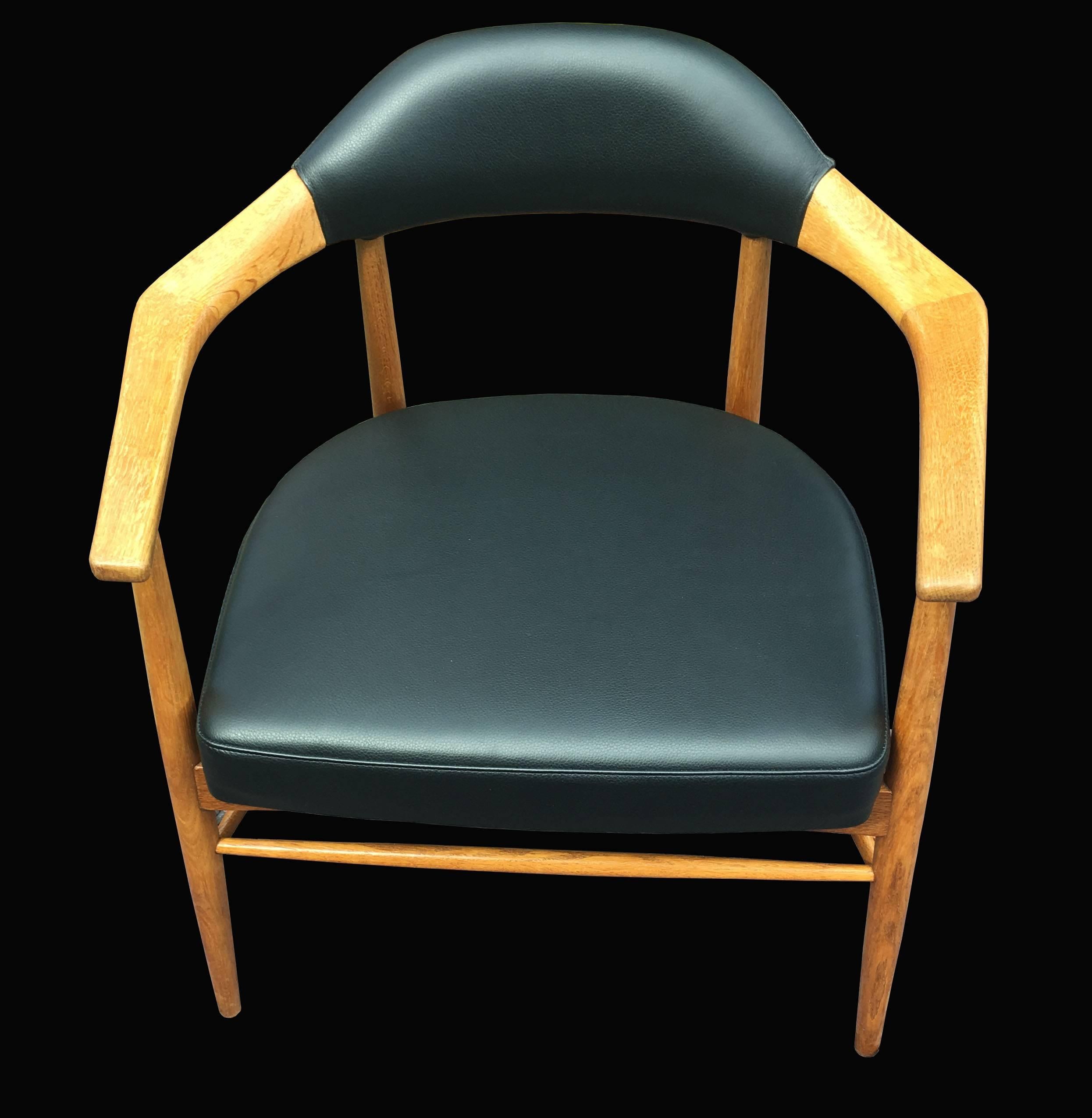 Danish Solid Oak and Black Leather Desk Chair in the Manner of Erik Kirkegaard 1