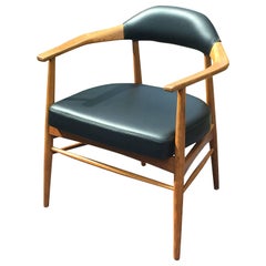 Danish Solid Oak and Black Leather Desk Chair in the Manner of Erik Kirkegaard