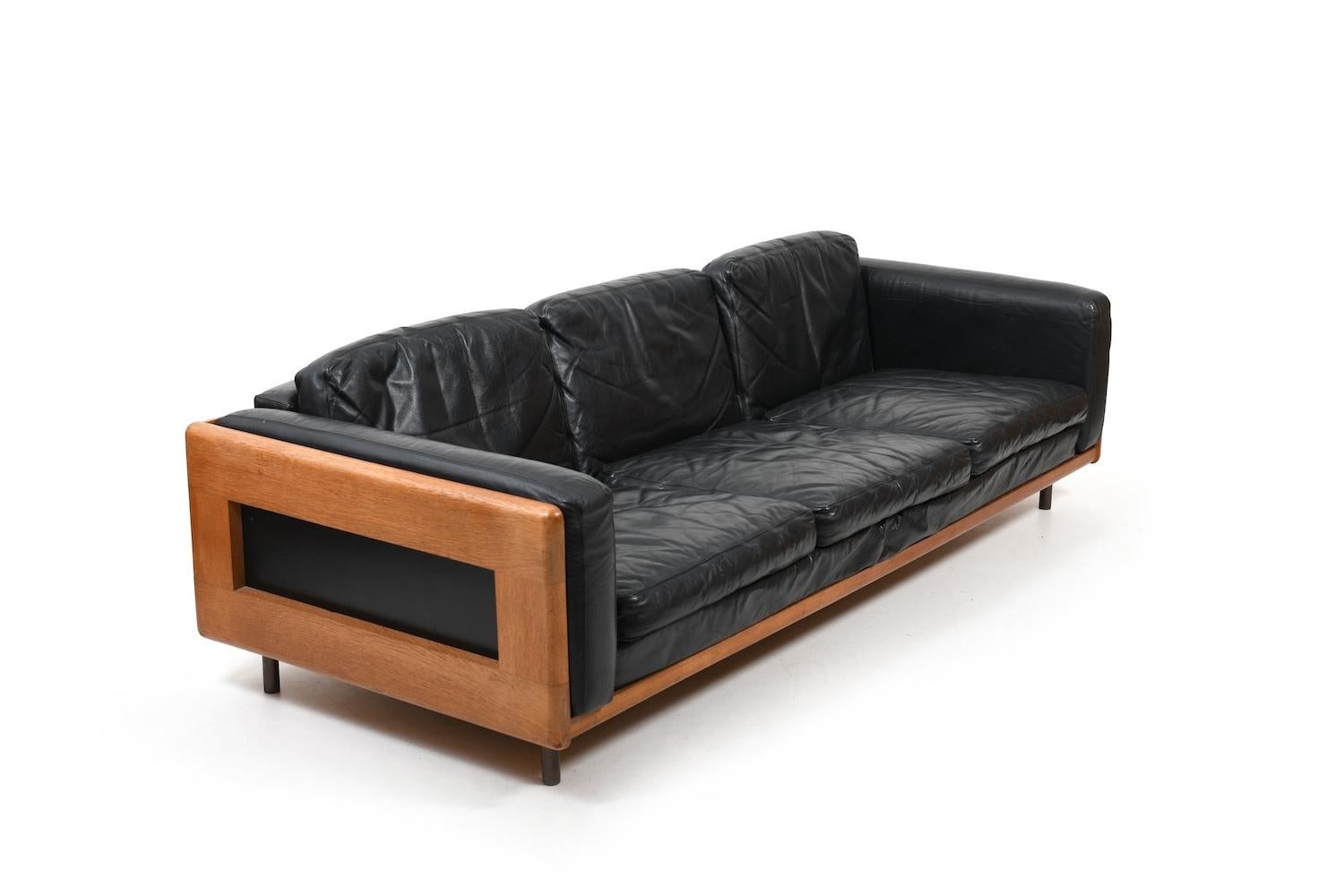 20th Century Danish solid Oak, Leather and Brass Sofa 1960s
