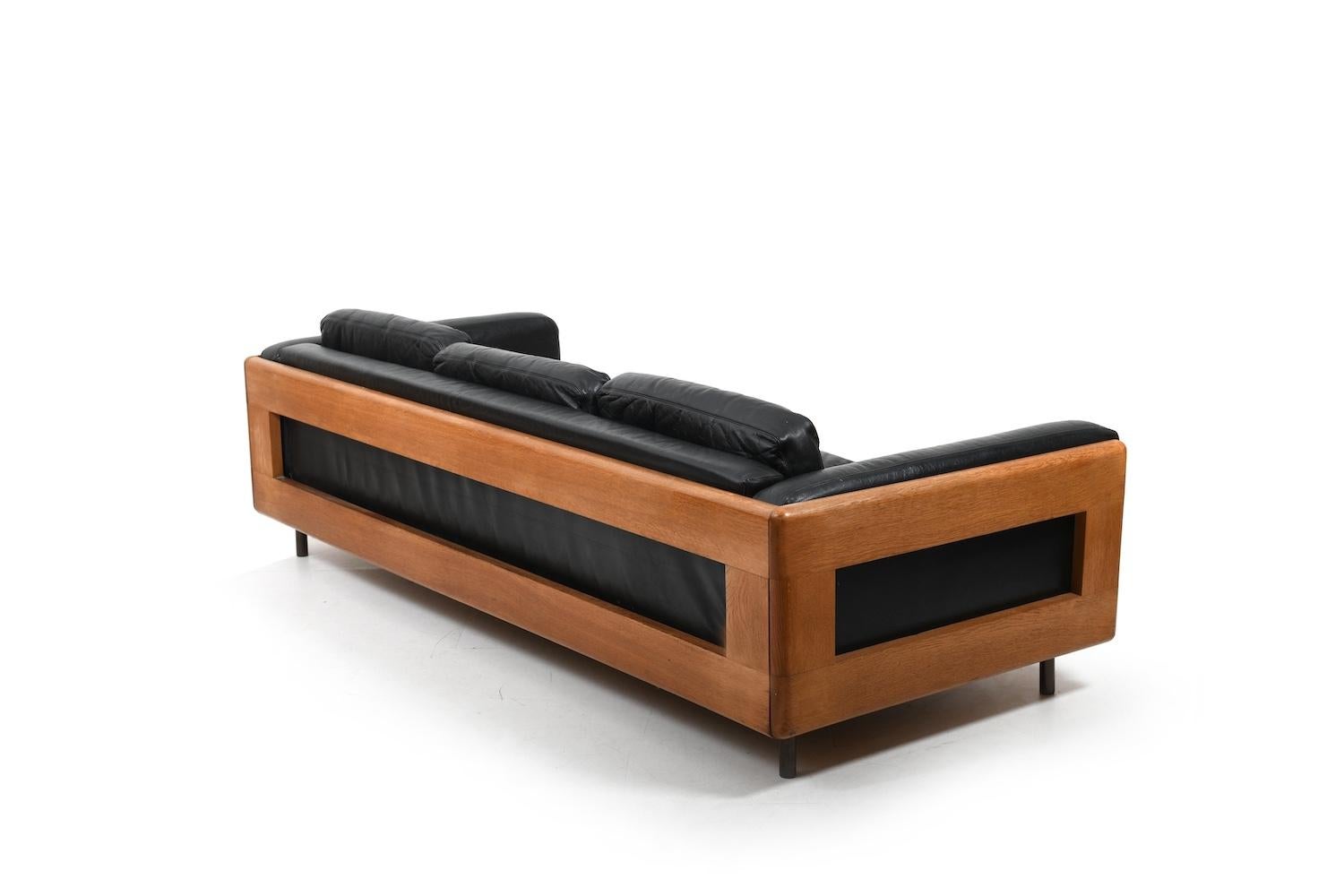 Danish solid Oak, Leather and Brass Sofa 1960s 3