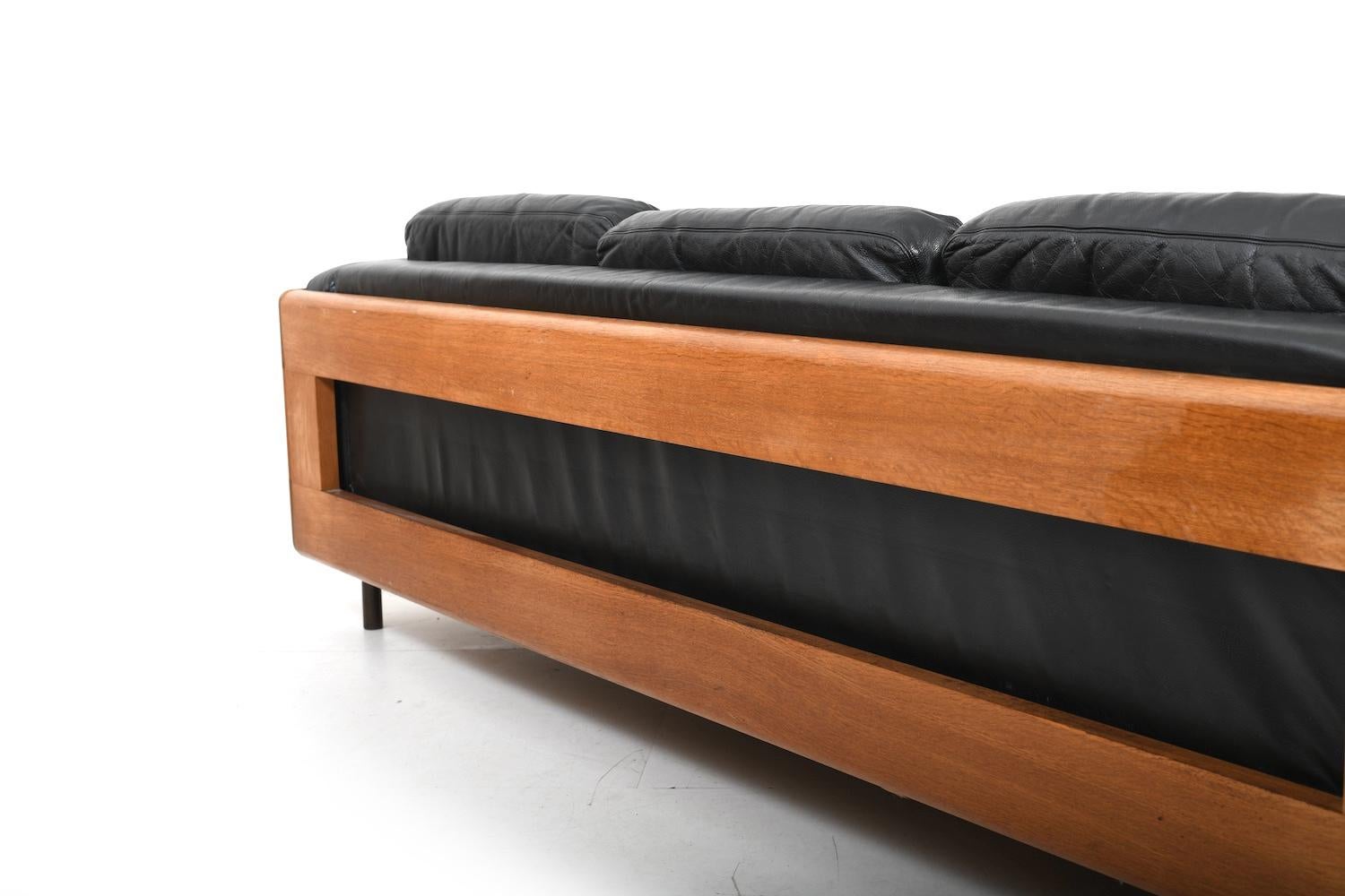 Danish solid Oak, Leather and Brass Sofa 1960s 4