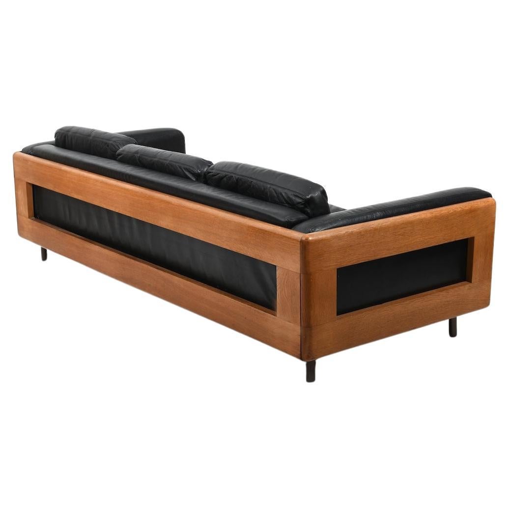 Danish solid Oak, Leather and Brass Sofa 1960s