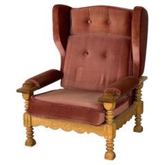 Danish Solid Oak Wingback Armchair, Henning Kjærnulf, 1960s