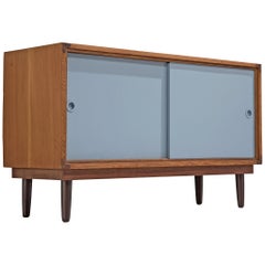 Danish Solid Pine Cabinets with Light Blue Sliding Doors 