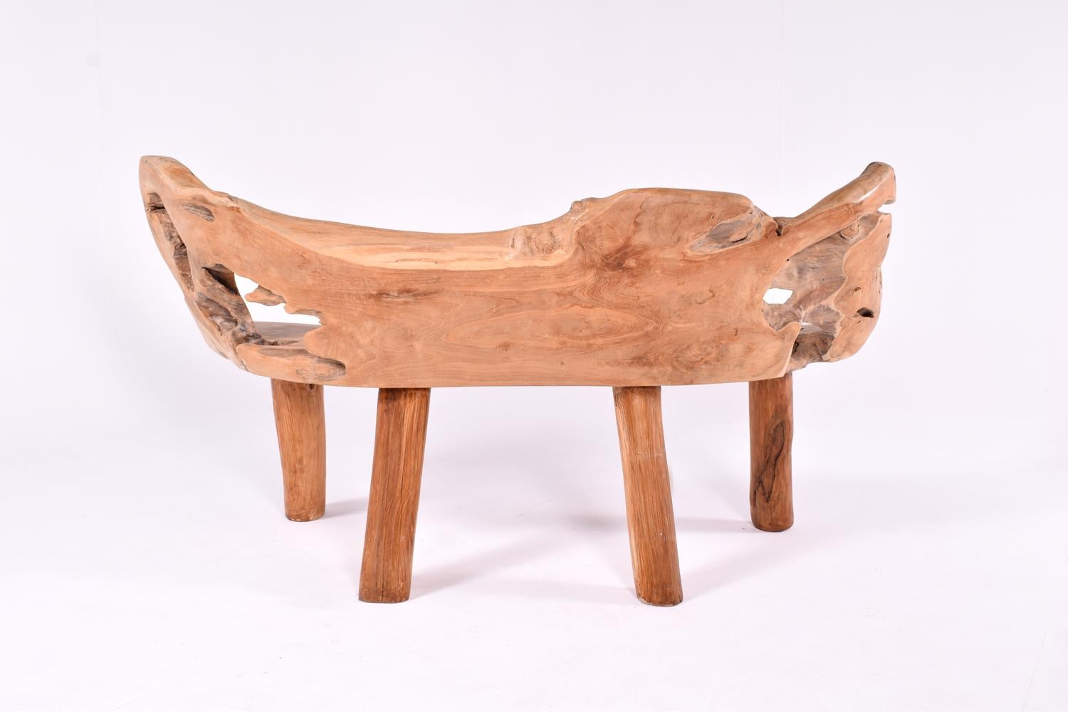 Danish Solid Polished Teak Root Bench, 1980s For Sale 4