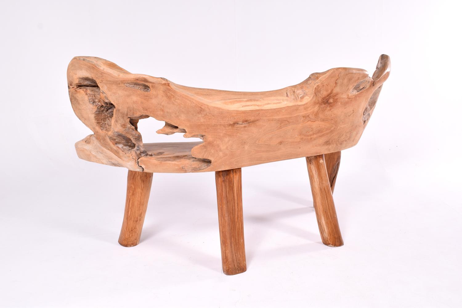 Danish Solid Polished Teak Root Bench, 1980s For Sale 6