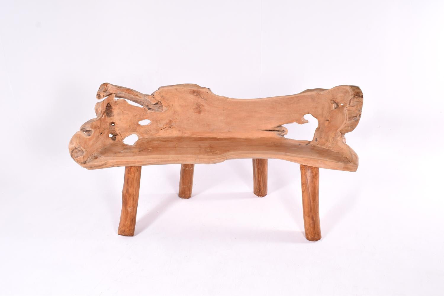 Organic Modern Danish Solid Polished Teak Root Bench, 1980s For Sale