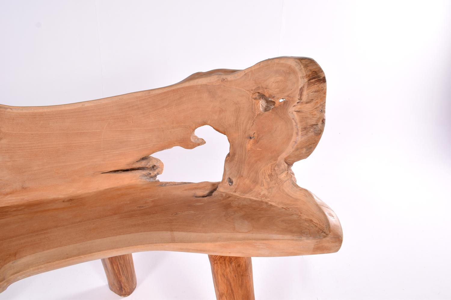 20th Century Danish Solid Polished Teak Root Bench, 1980s For Sale