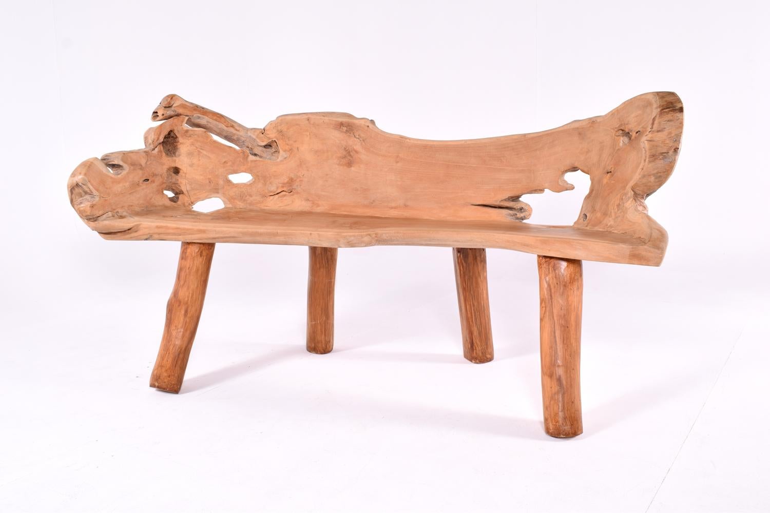 Danish Solid Polished Teak Root Bench, 1980s For Sale 3