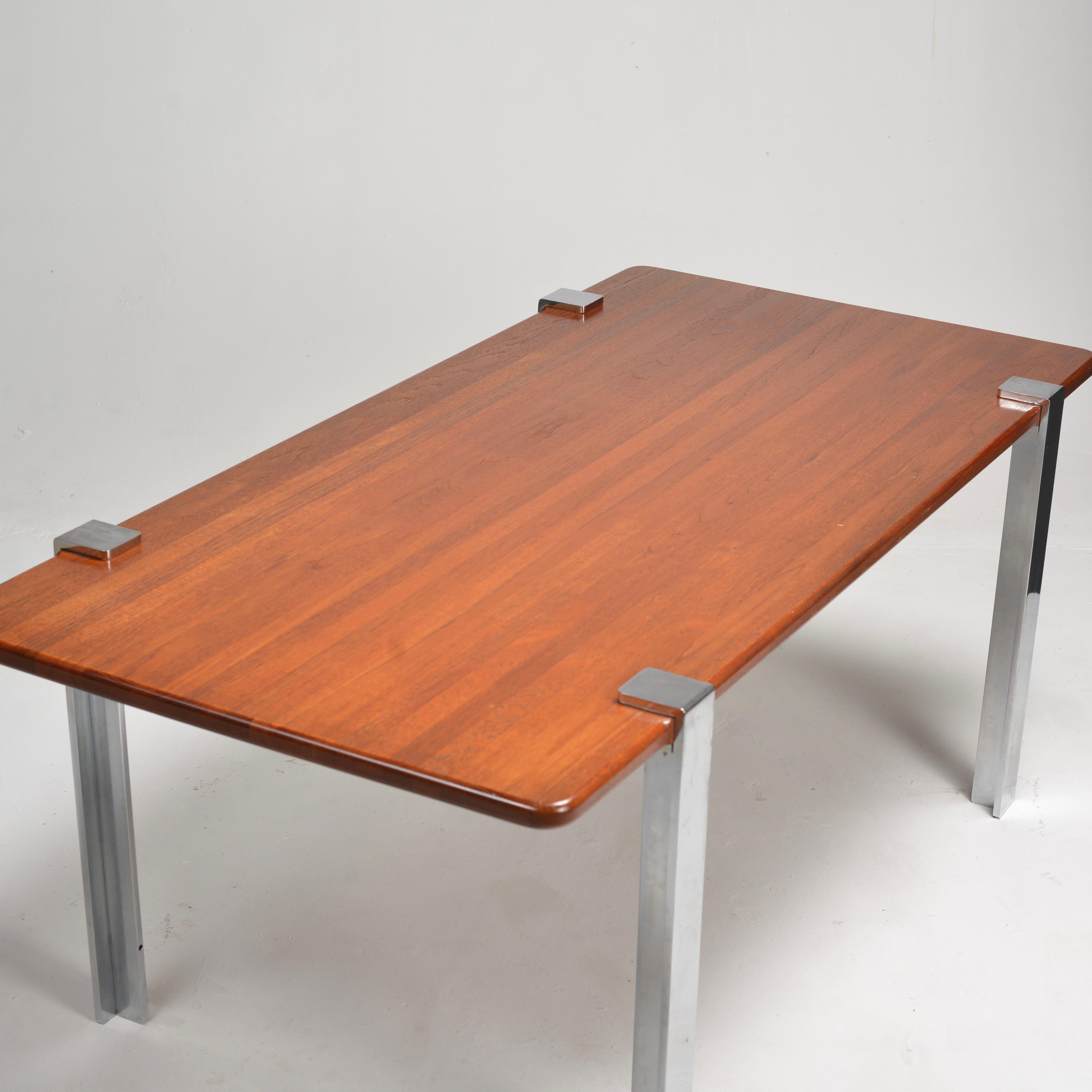 Danish Solid Teak and Chrome Table For Sale 11