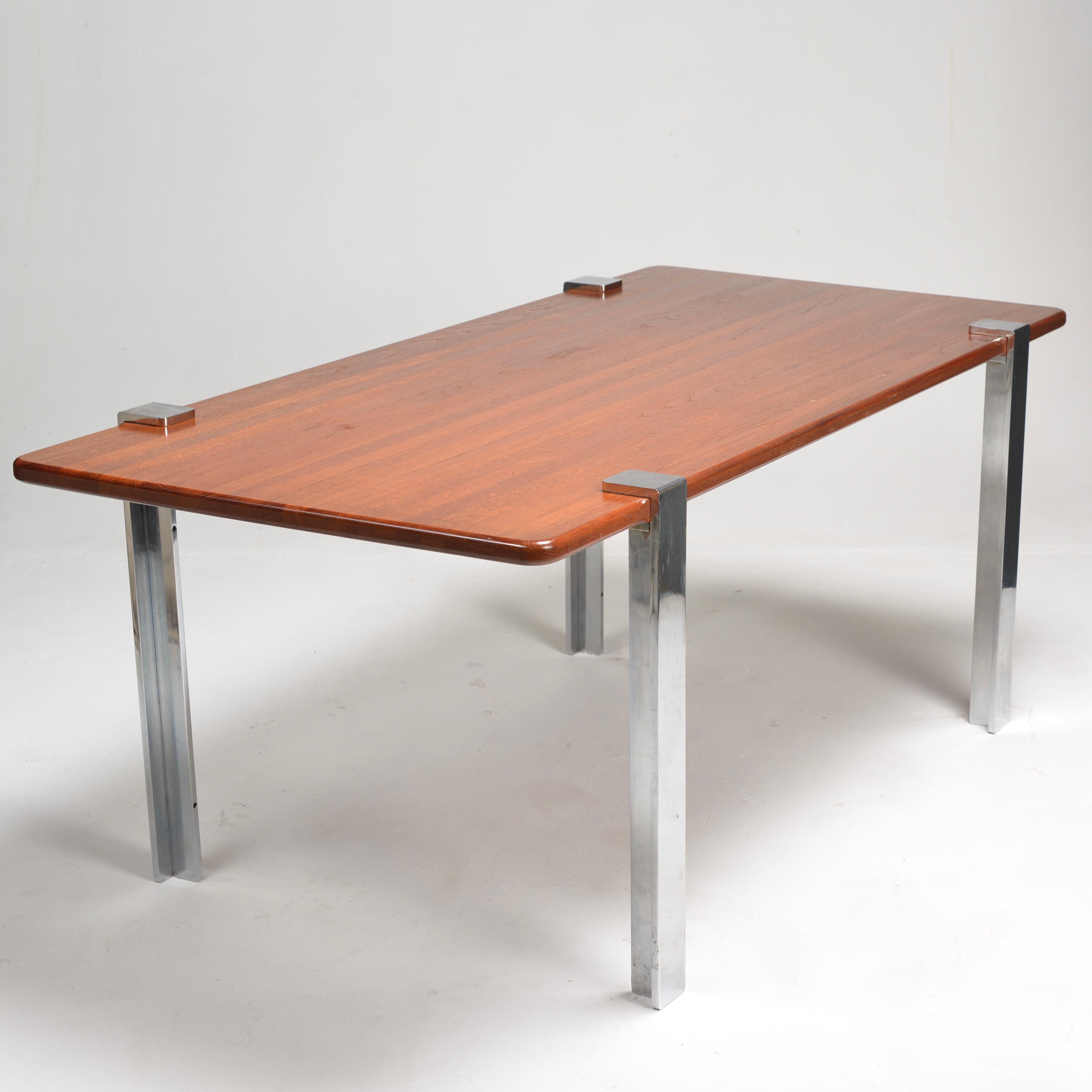 Danish Solid Teak and Chrome Table In Good Condition For Sale In Los Angeles, CA