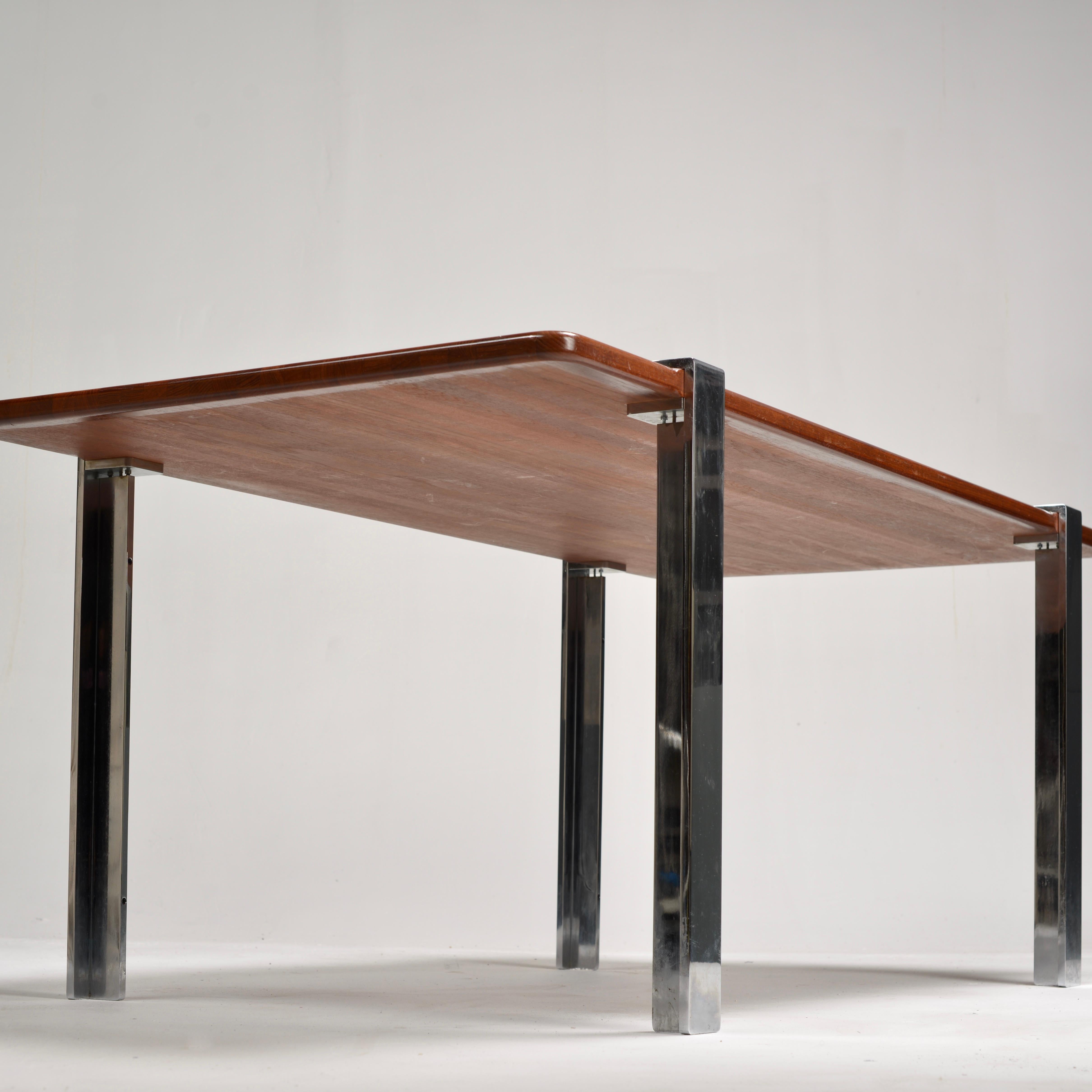 Danish Solid Teak and Chrome Table For Sale 1