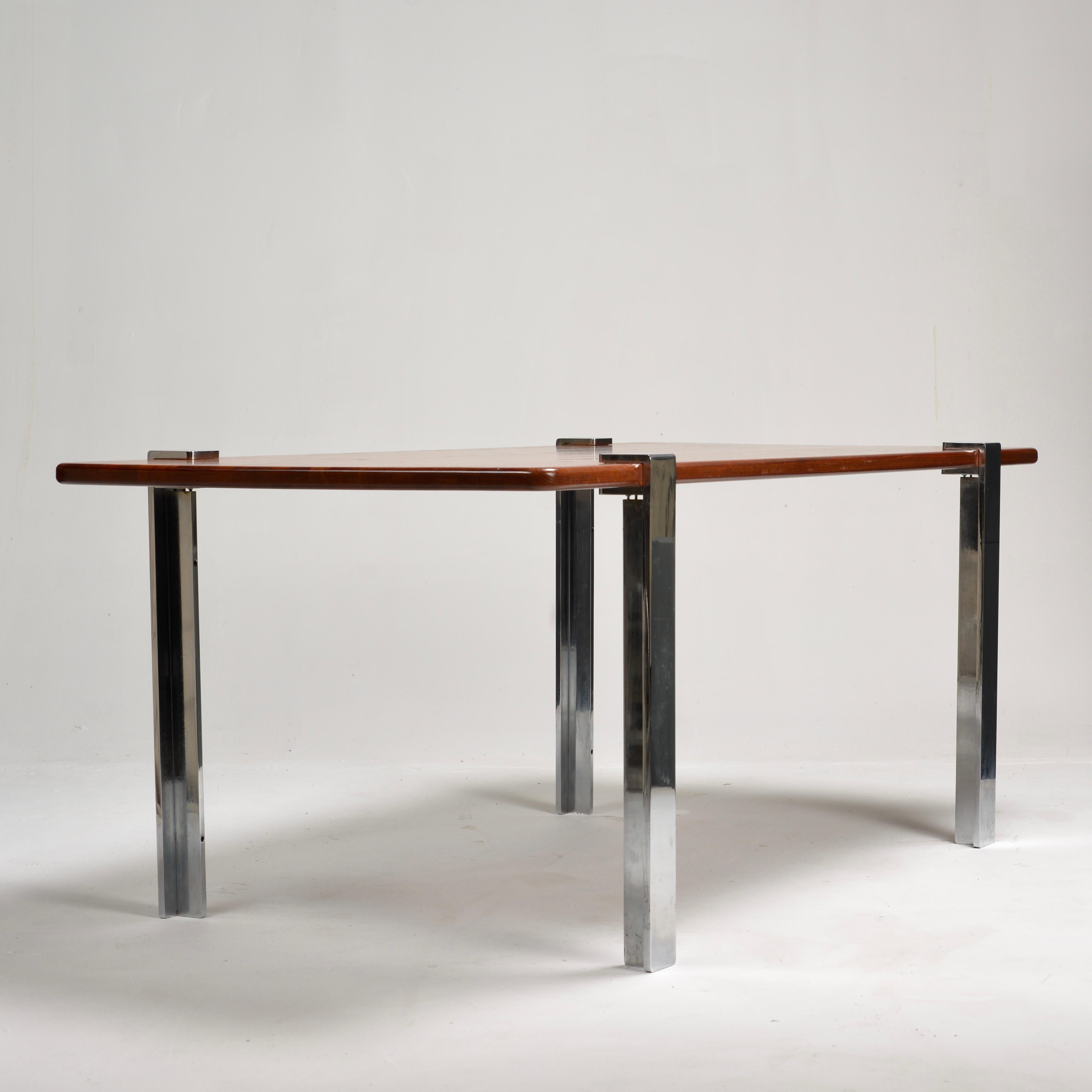 Danish Solid Teak and Chrome Table For Sale 2