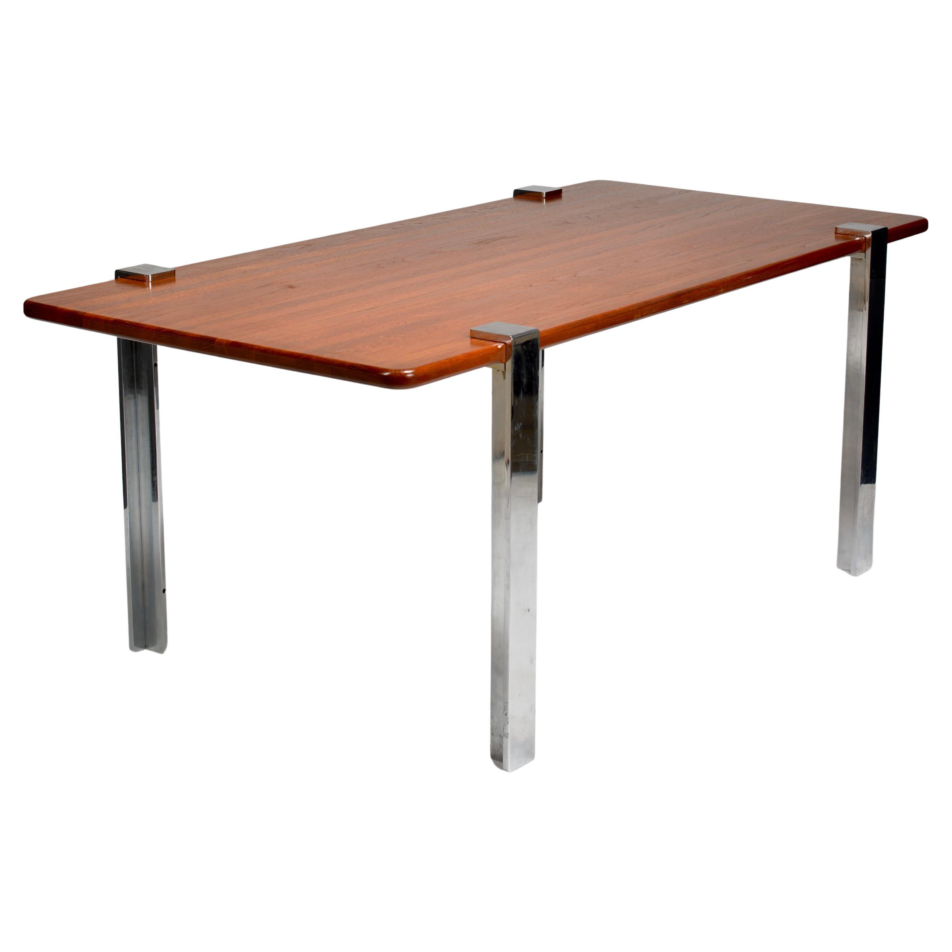 Danish Solid Teak and Chrome Table For Sale