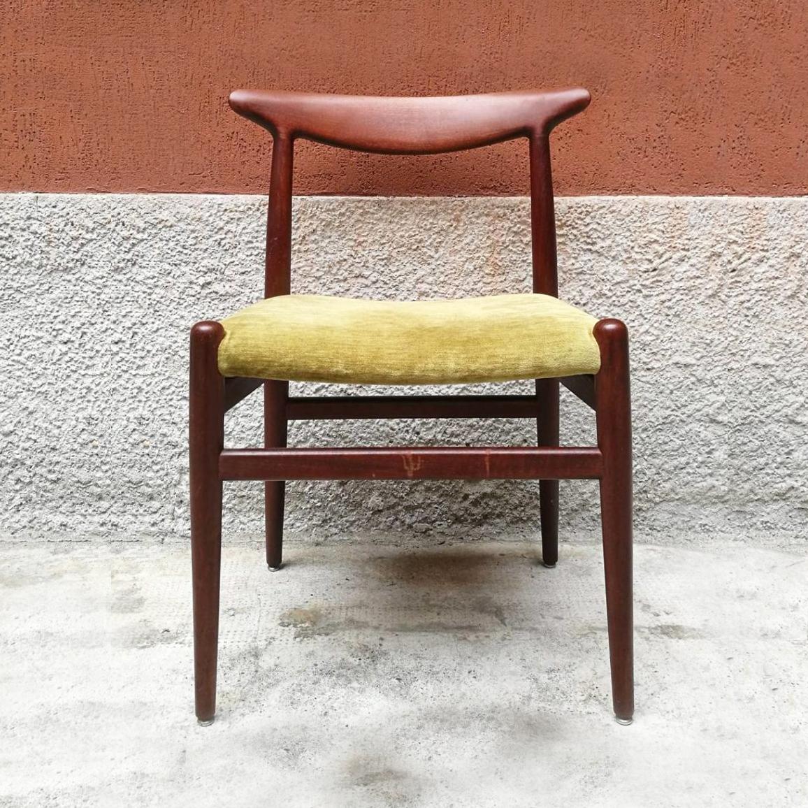 Mid-Century Modern Danish Solid Teak and Velvet Chairs by Hans Wegner by Madsens, 1950s