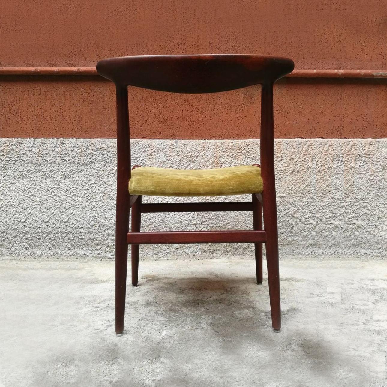 Danish Solid Teak and Velvet Chairs by Hans Wegner by Madsens, 1950s In Good Condition In MIlano, IT