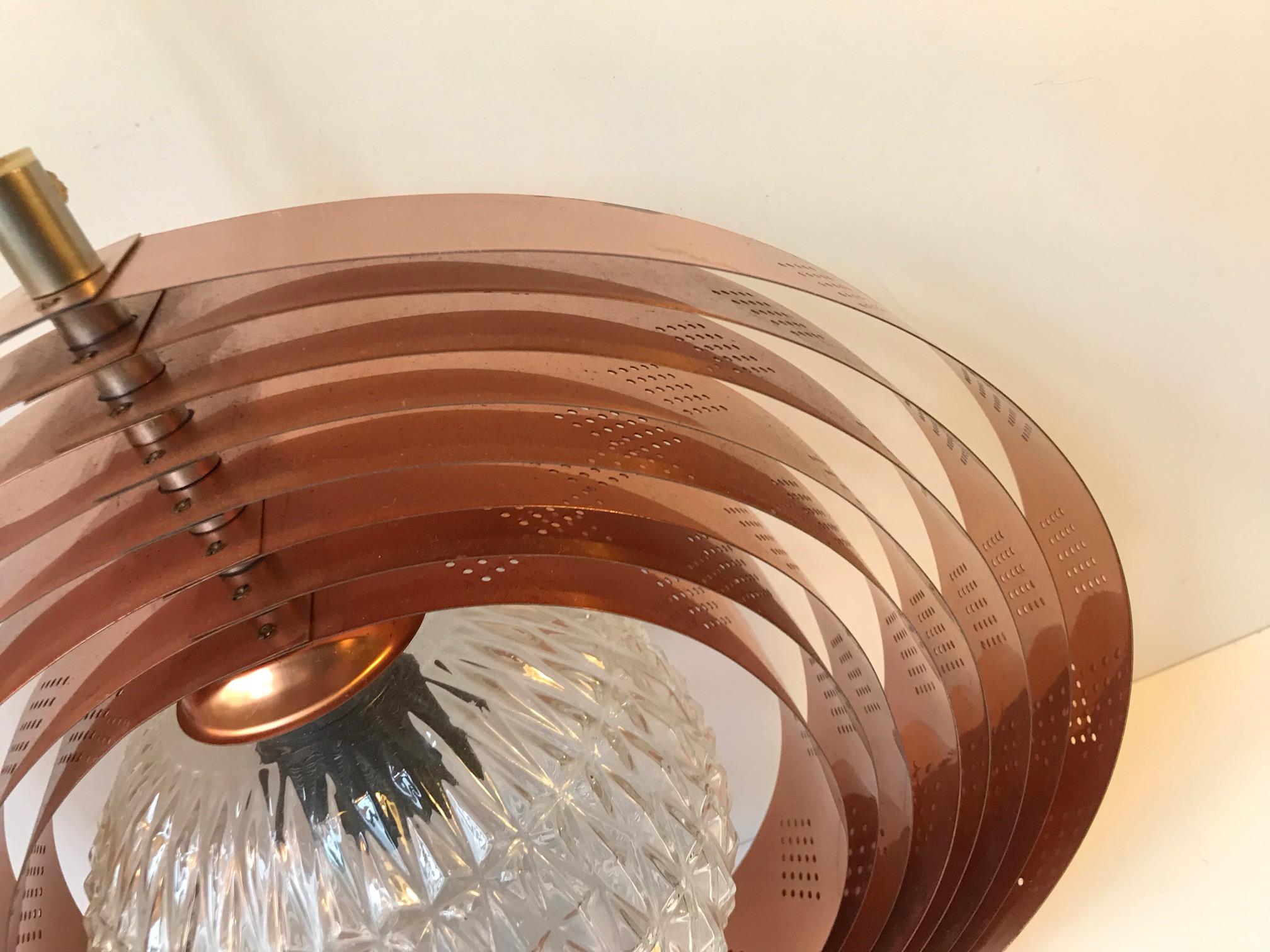 Danish Space Age Copper Moon Pendant Lamp by Werner Schou for Coronell, 1960s 2