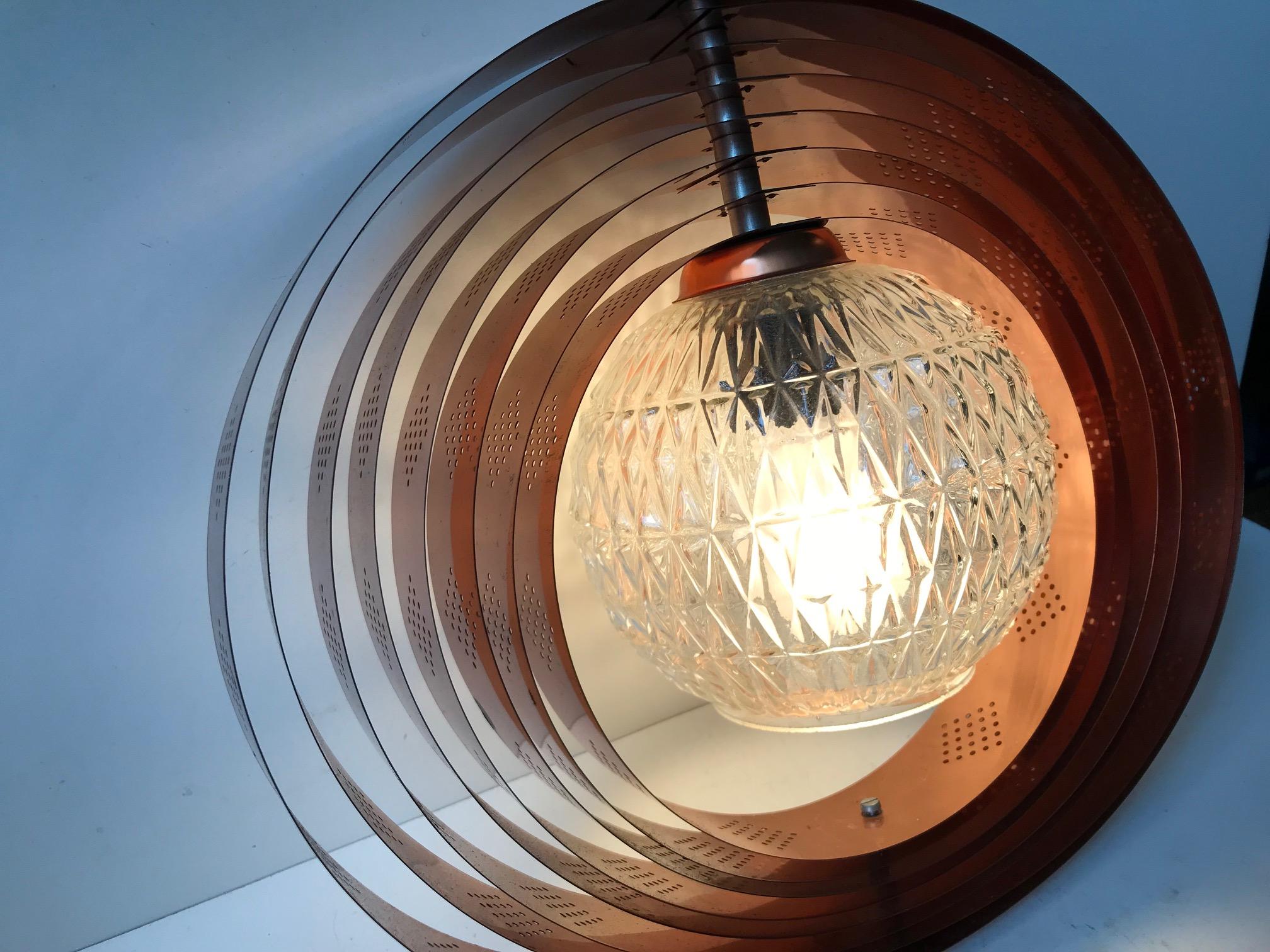 Mid-Century Modern Danish Space Age Copper Moon Pendant Lamp by Werner Schou for Coronell, 1960s