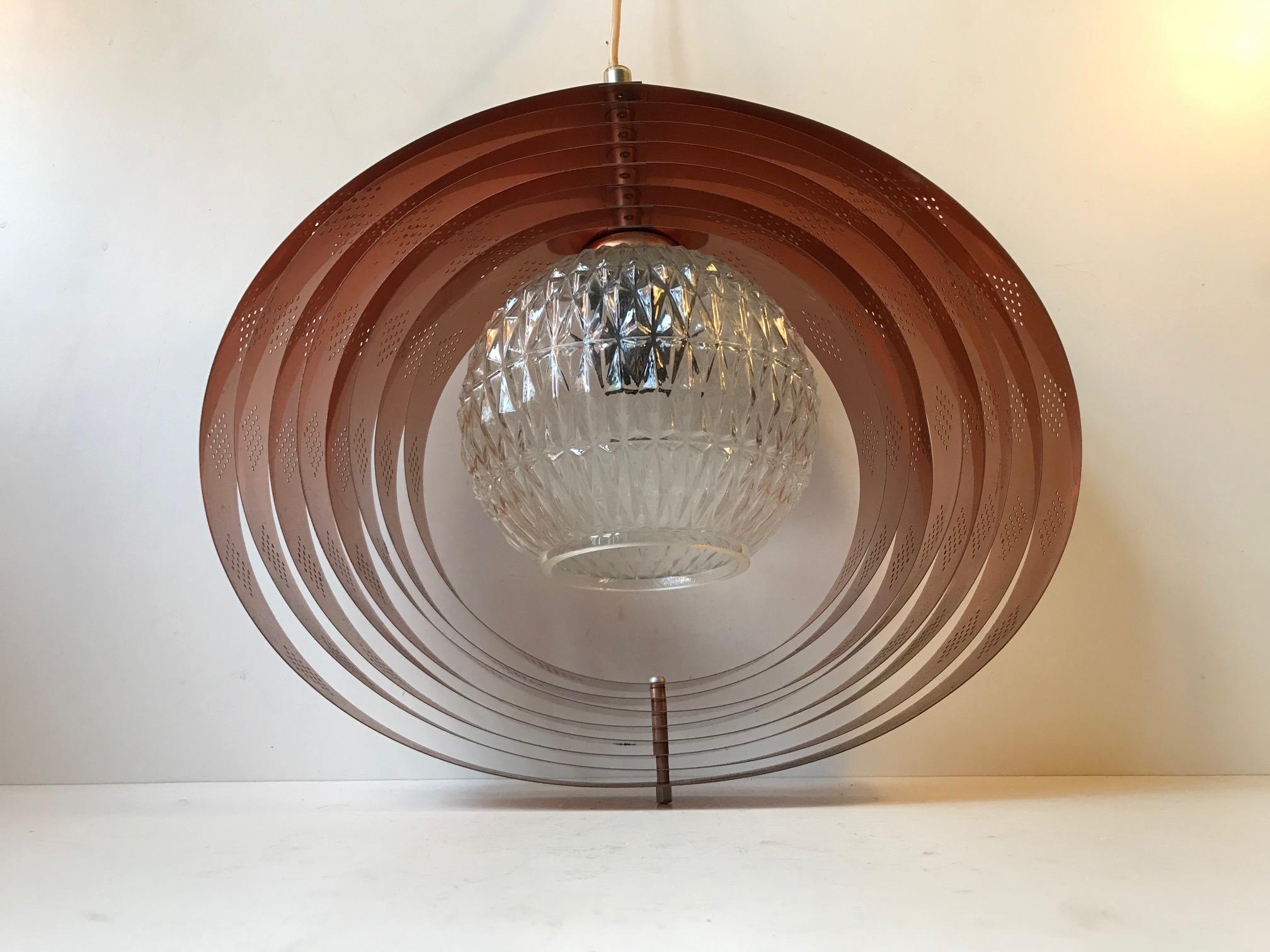 Danish Space Age Copper Moon Pendant Lamp by Werner Schou for Coronell, 1960s In Good Condition In Esbjerg, DK