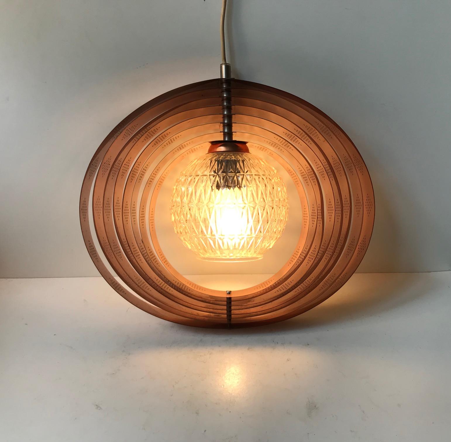 Mid-20th Century Danish Space Age Copper Moon Pendant Lamp by Werner Schou for Coronell, 1960s