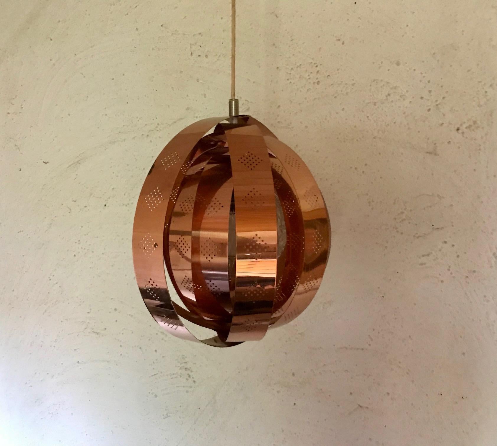 Danish Space Age Copper Moon Pendant Lamp by Werner Schou for Coronell, 1960s 1