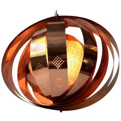 Danish Space Age Copper Moon Pendant Lamp by Werner Schou for Coronell, 1960s