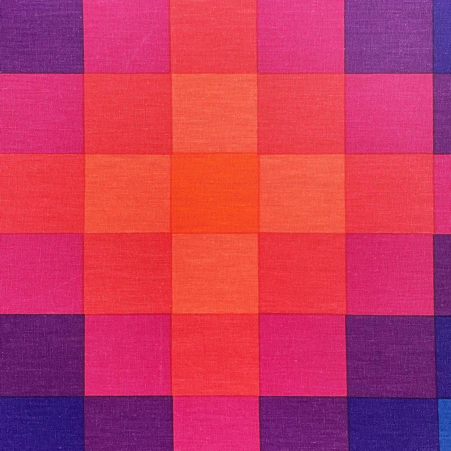 Danish Space Age Geometric square painting by Verner Panton, 1970s
Geometric square painting composed of several squares placed in a concentric way in color: red, pink, blue. blue, green and purple. 
The design is printed on fabric.
Made by Verner